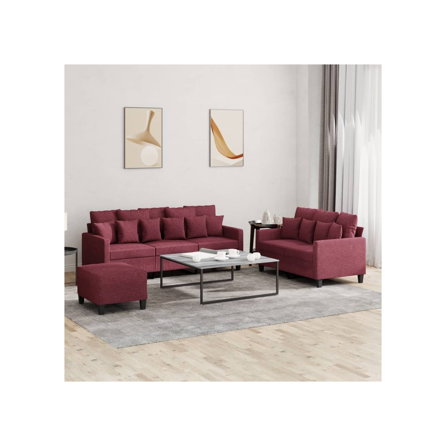 Ensemble de canapés 3 pcs avec coussins Rouge bordeaux Tissu