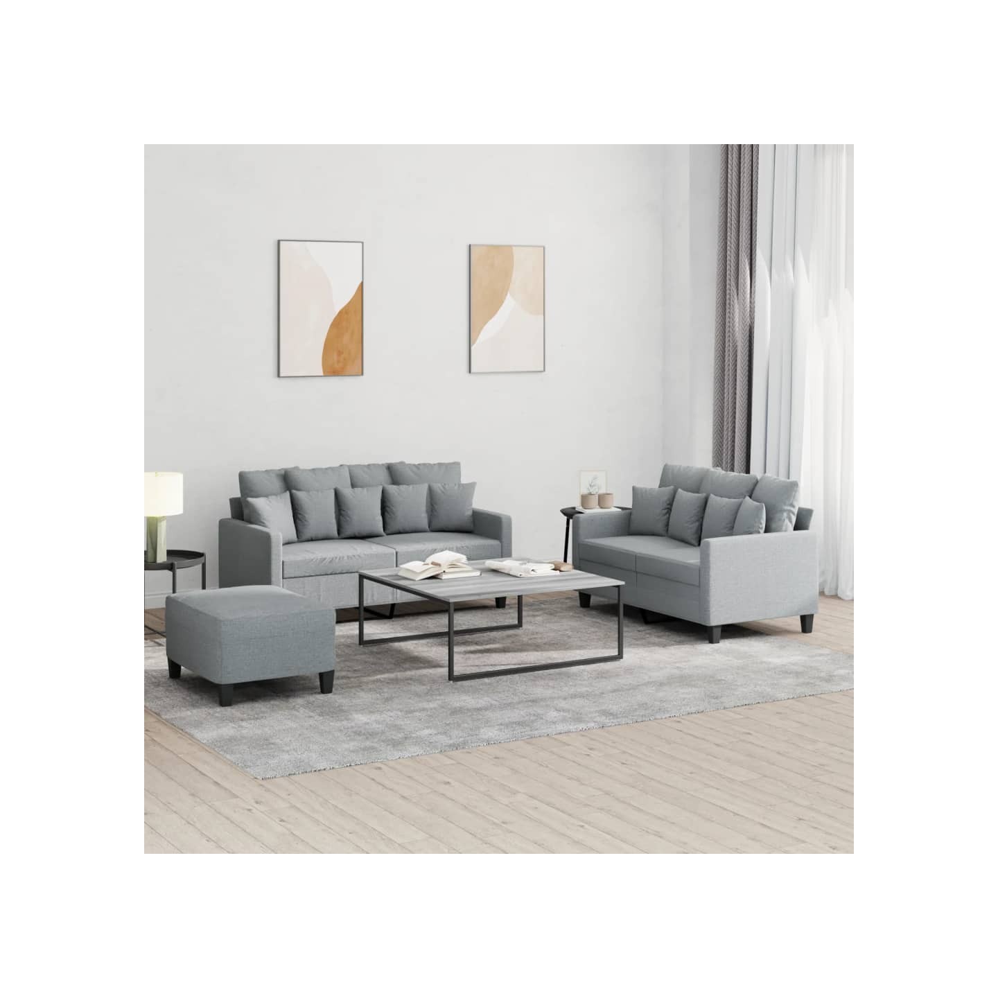 Ensemble de canapés 3 pcs avec coussins Gris clair Tissu