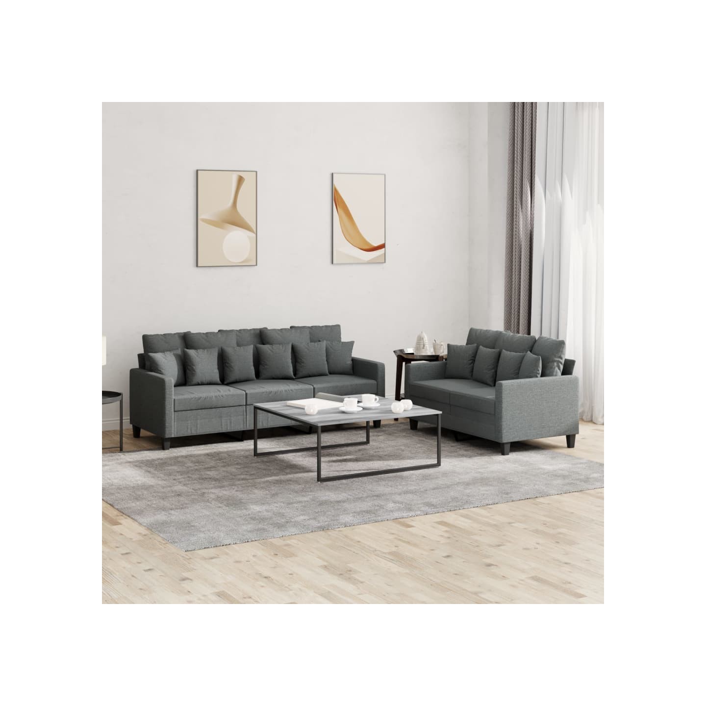Ensemble de canapés 2 pcs avec coussins Gris foncé Tissu