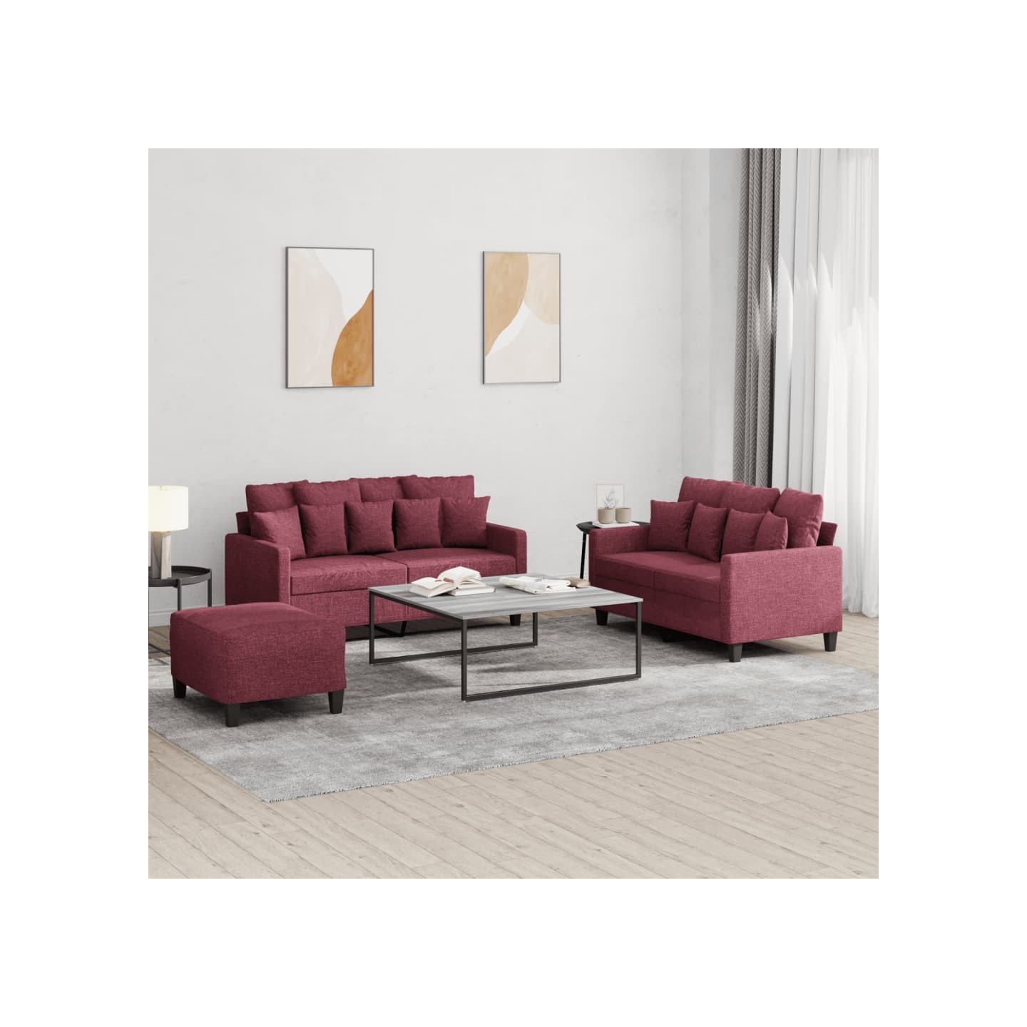 Ensemble de canapés 3 pcs avec coussins Rouge bordeaux Tissu