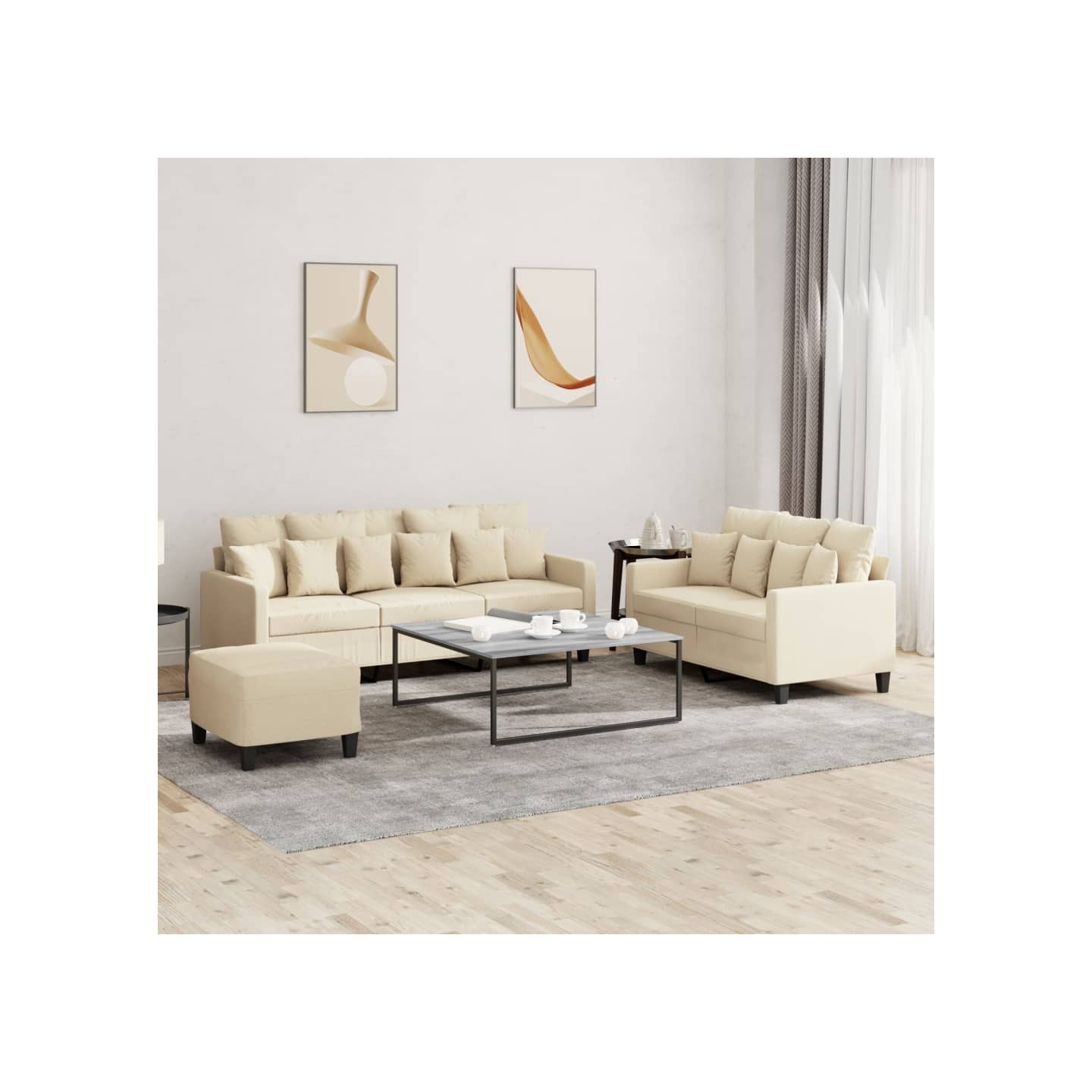 Ensemble de canapés 3 pcs avec coussins Crème Tissu