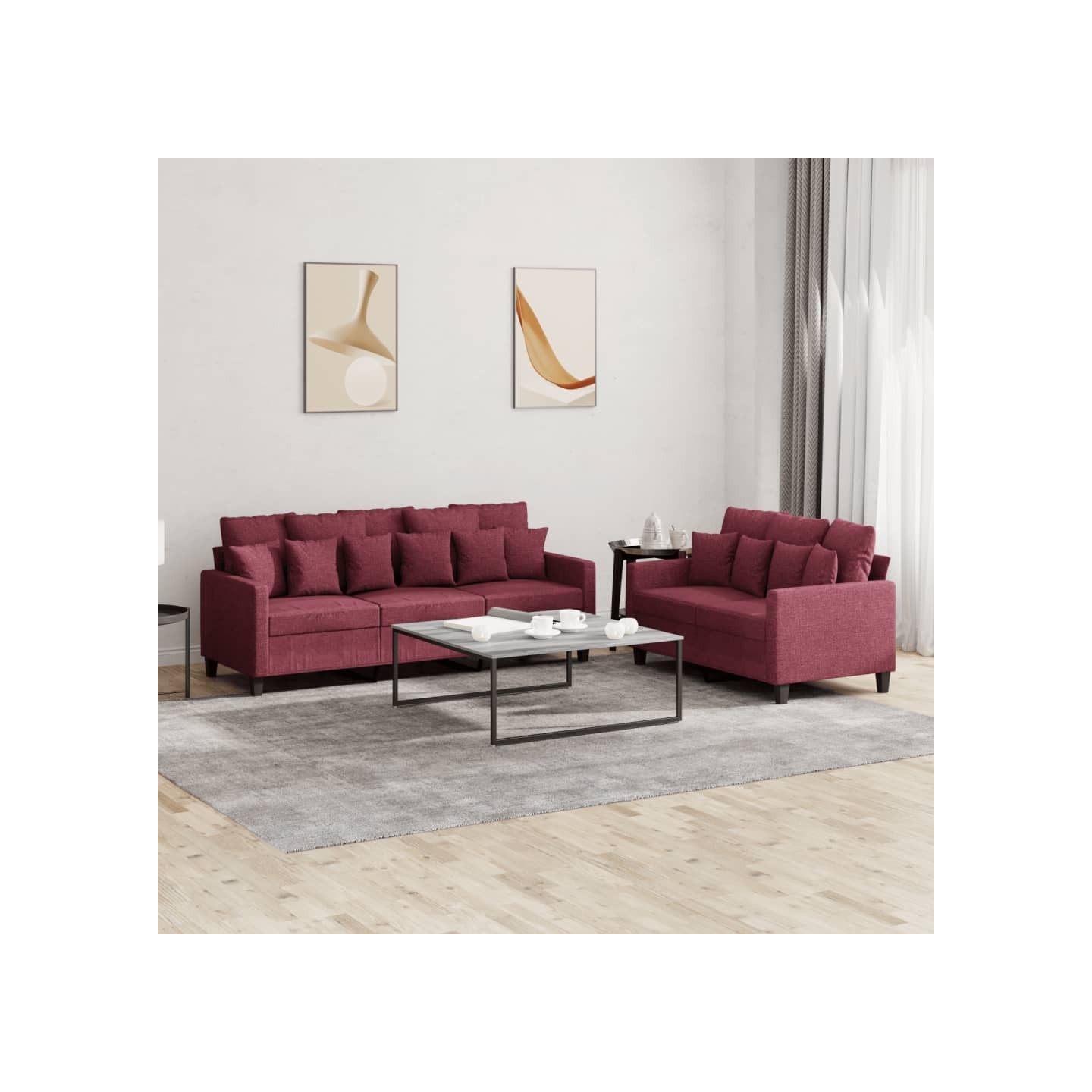Ensemble de canapés 2 pcs avec coussins Rouge bordeaux Tissu