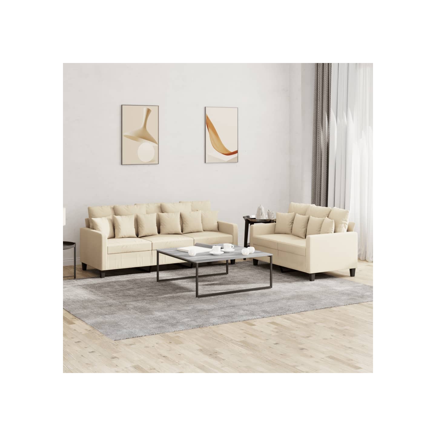 Ensemble de canapés 2 pcs avec coussins Crème Tissu