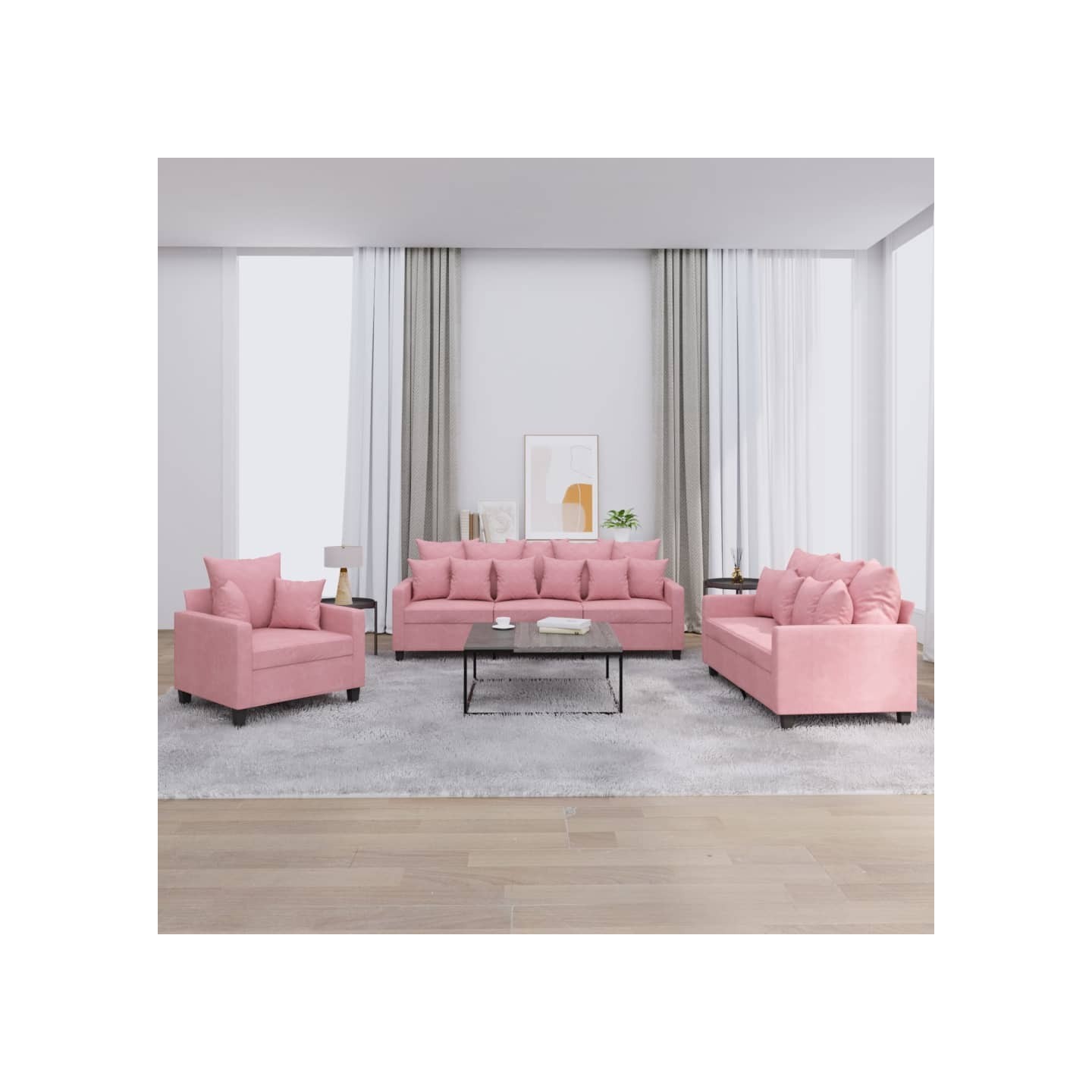 Ensemble de canapés 3 pcs avec coussins Rose Velours