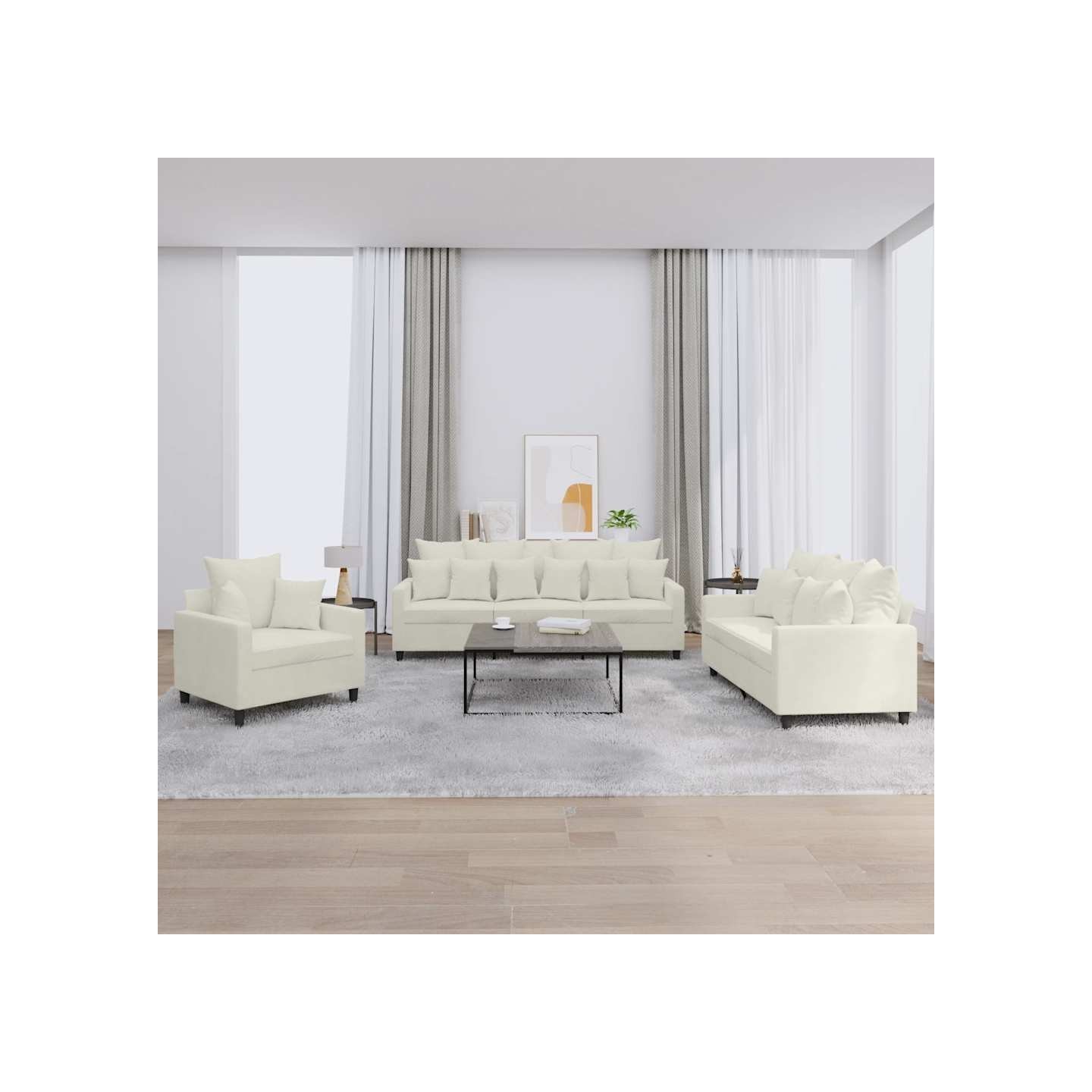 Ensemble de canapés 3 pcs avec coussins Crème Velours