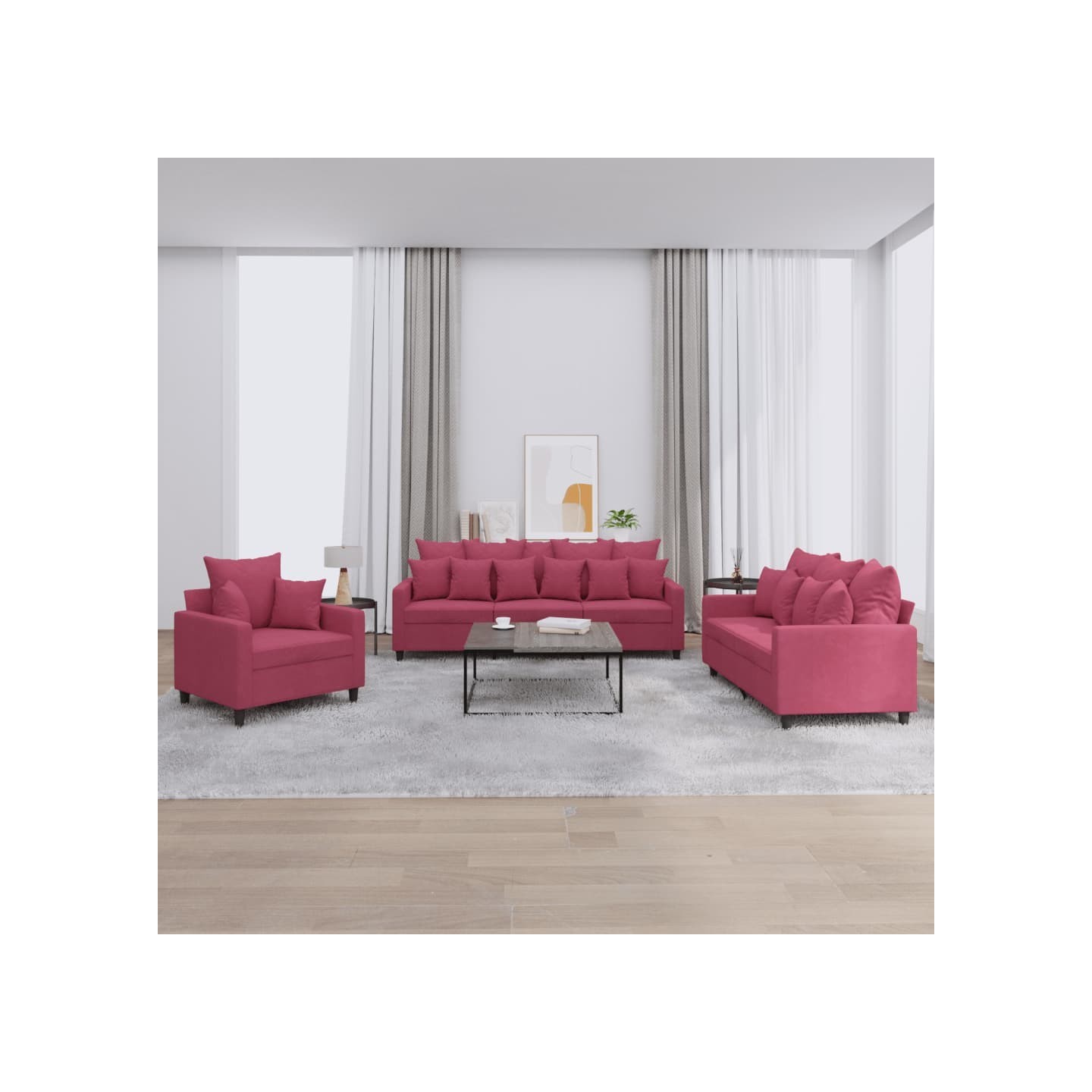 Ensemble de canapés 3 pcs avec coussins Rouge bordeaux Velours