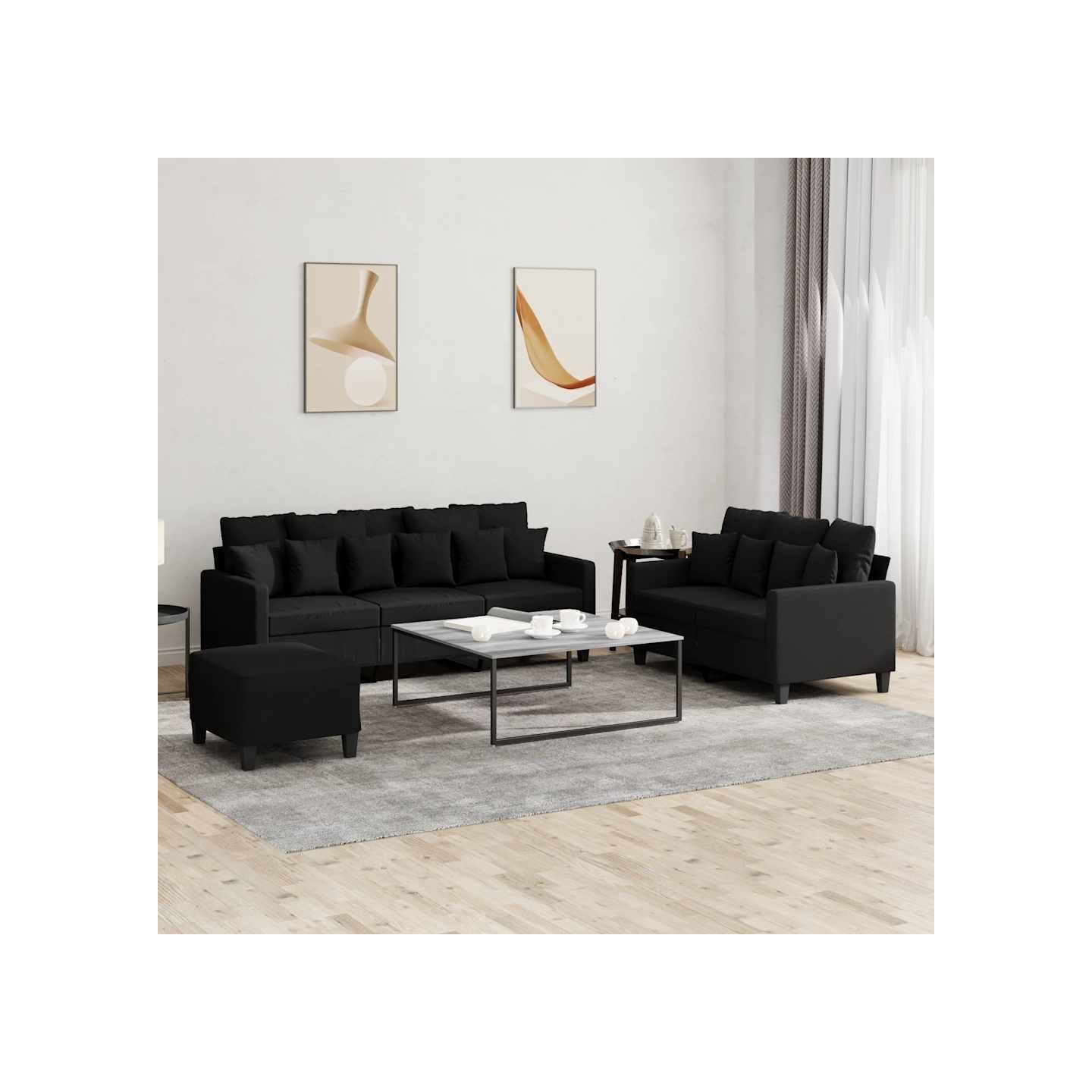 Ensemble de canapés 3 pcs avec coussins Noir Tissu