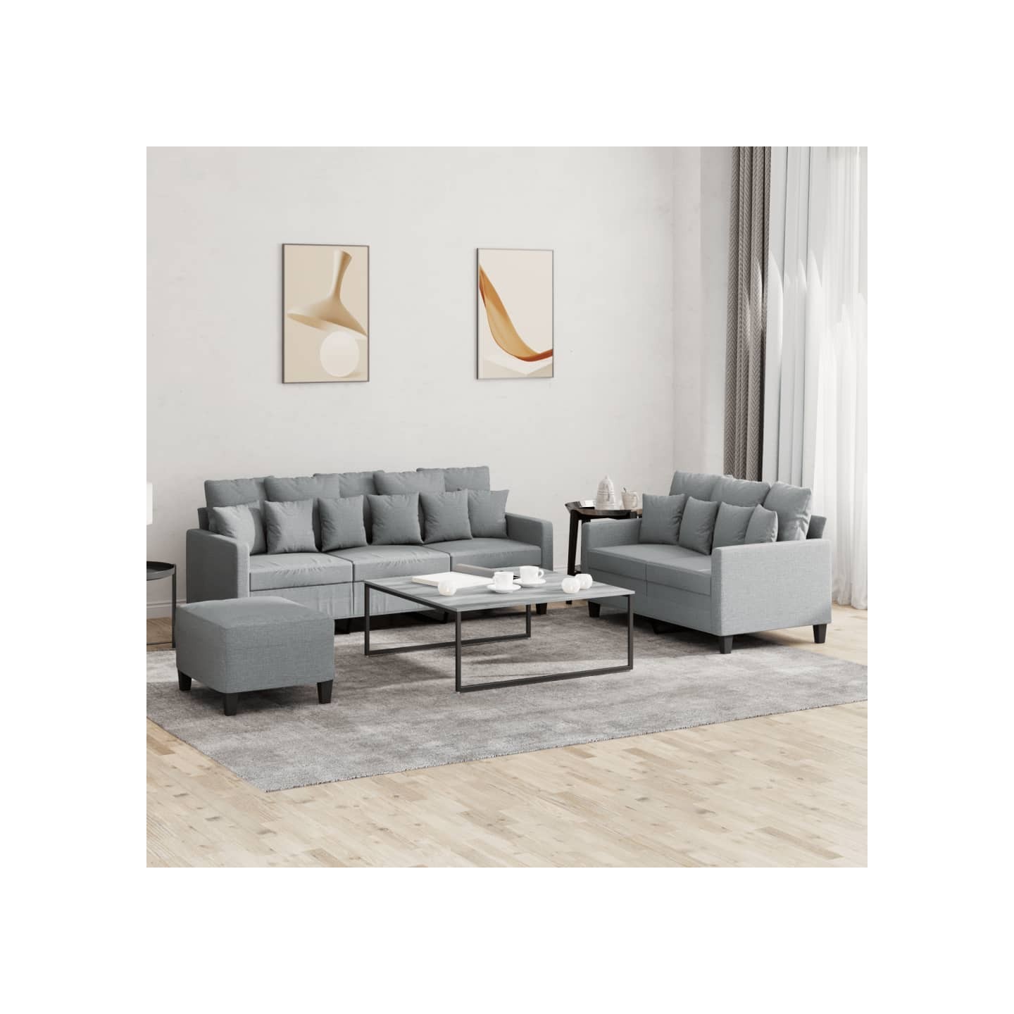 Ensemble de canapés 3 pcs avec coussins Gris clair Tissu