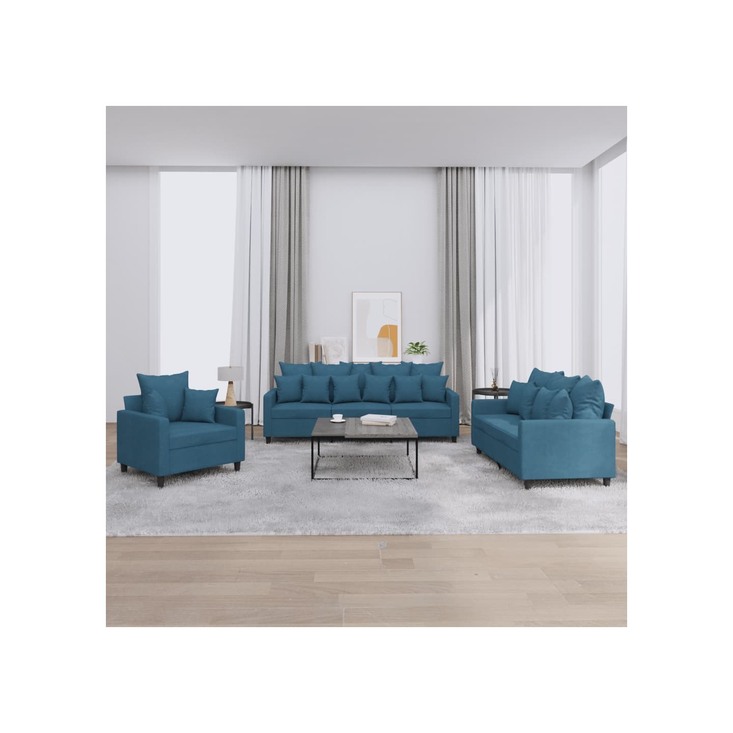 Ensemble de canapés 3 pcs avec coussins Bleu Velours