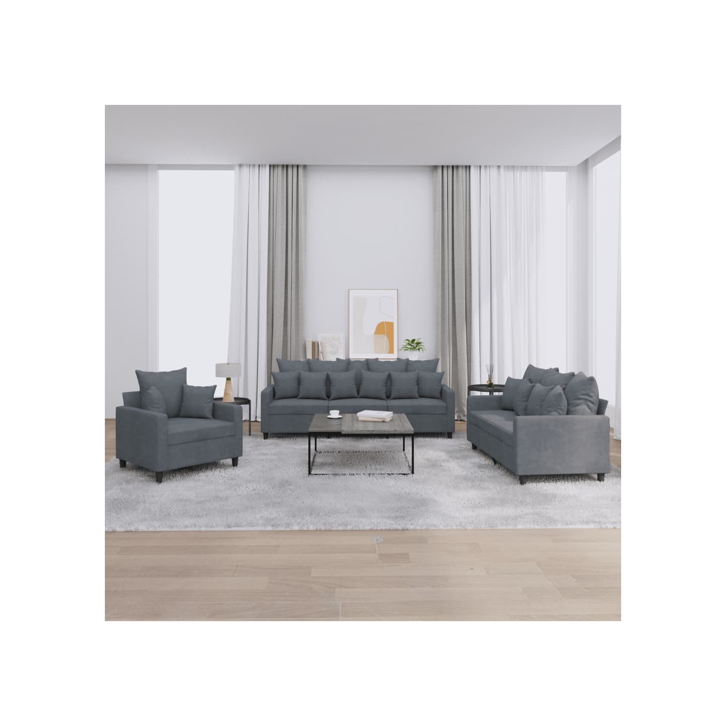 Ensemble de canapés 3 pcs avec coussins Gris foncé Velours