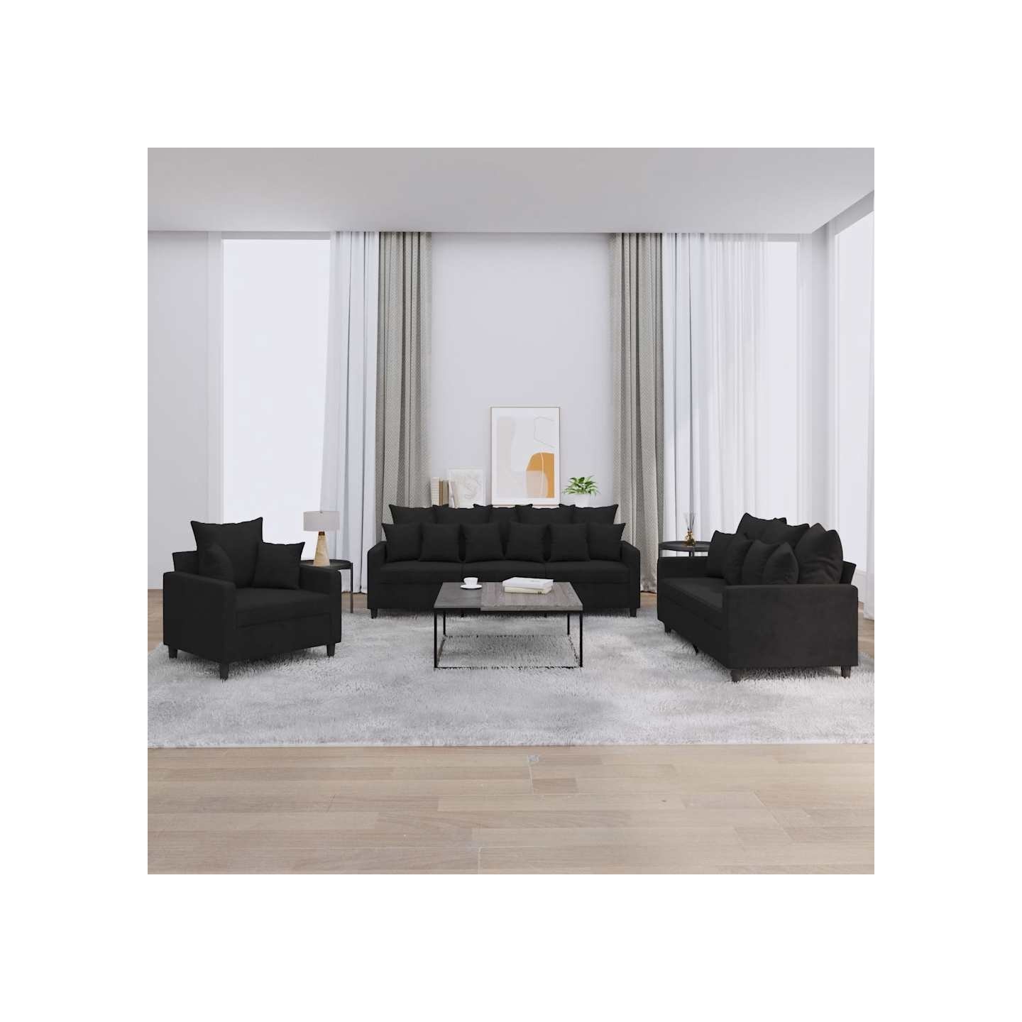 Ensemble de canapés 3 pcs avec coussins Noir Velours