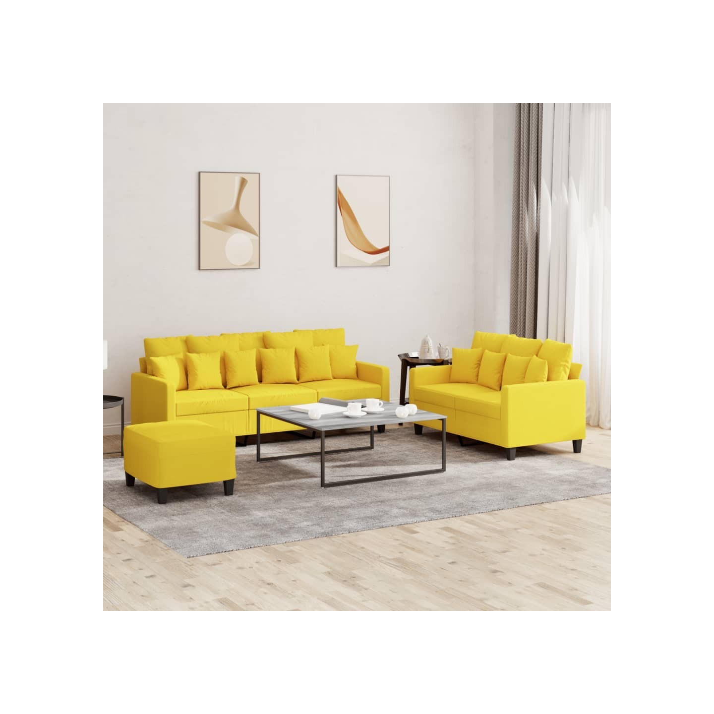 Ensemble de canapés 3 pcs avec coussins Jaune clair Tissu