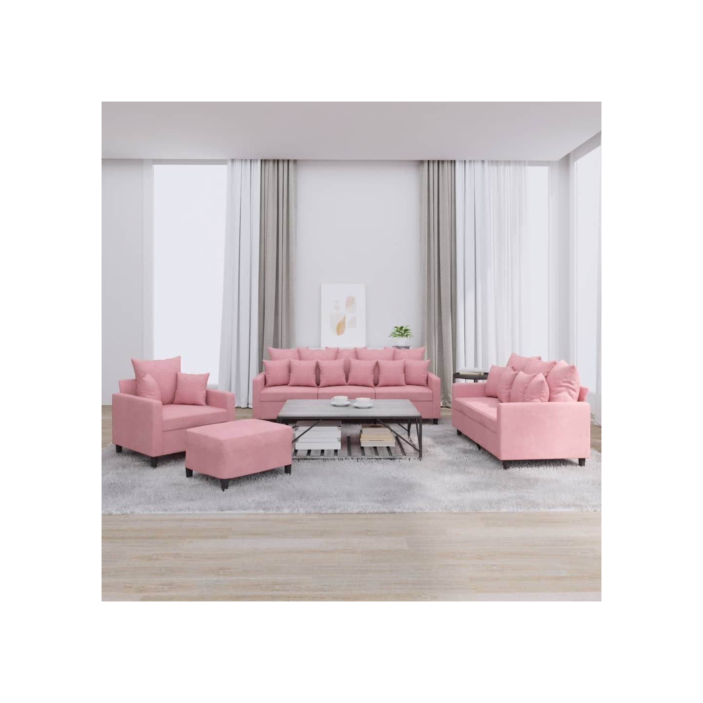 Ensemble de canapés 4 pcs avec coussins Rose Velours