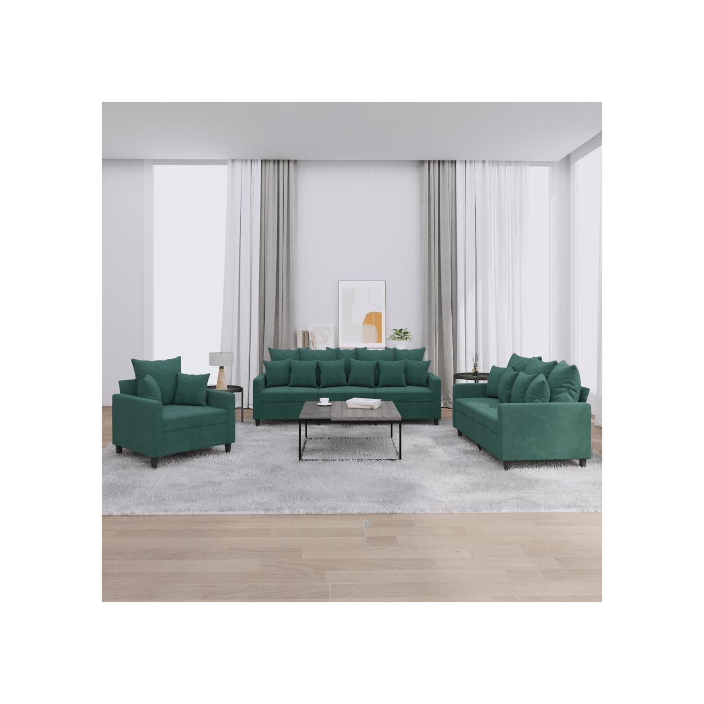 Ensemble de canapés 3 pcs avec coussins Vert foncé Velours