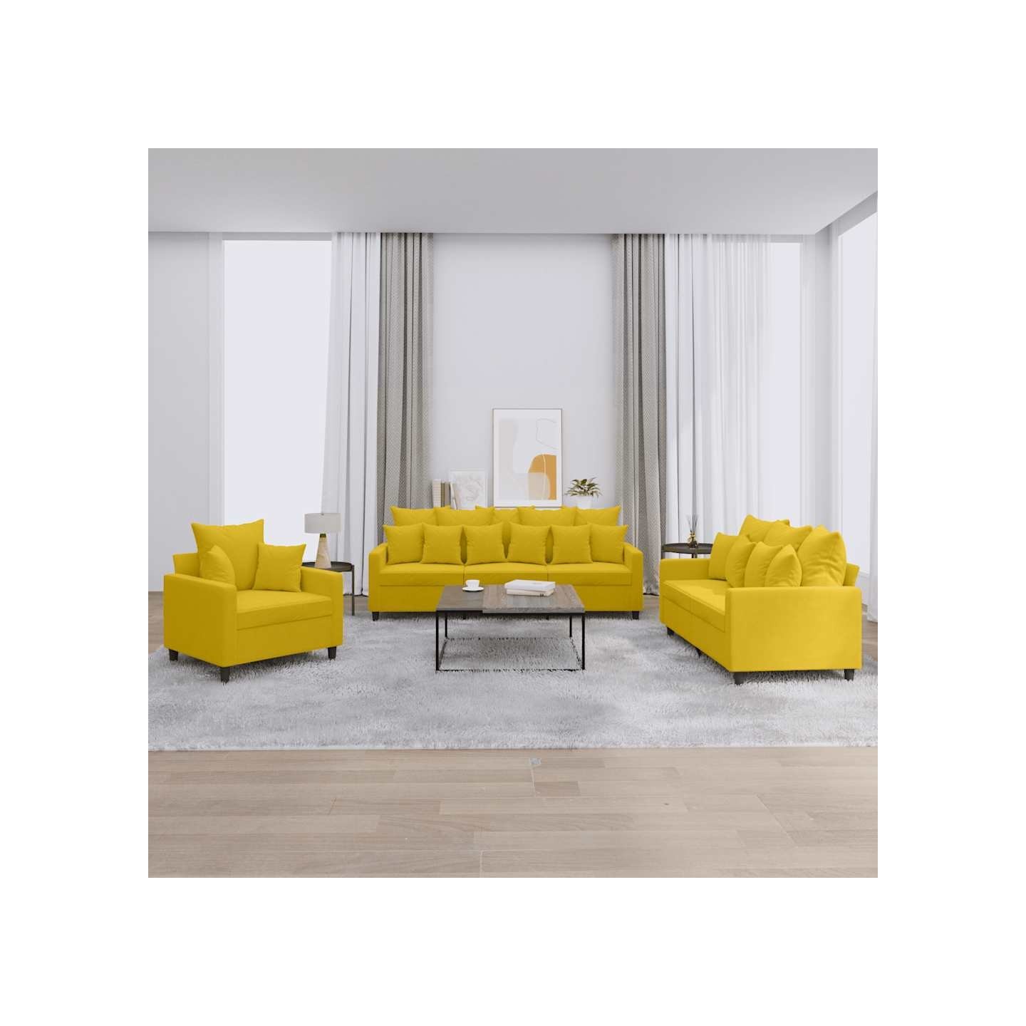 Ensemble de canapés 3 pcs avec coussins Jaune Velours