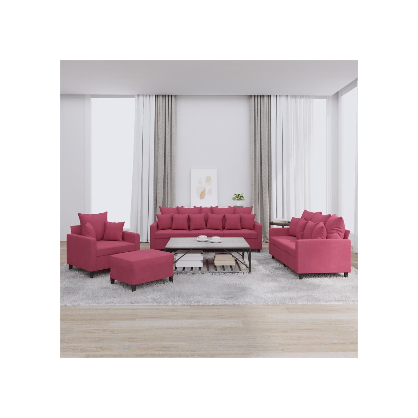Ensemble de canapés 4 pcs avec coussins Rouge bordeaux Velours