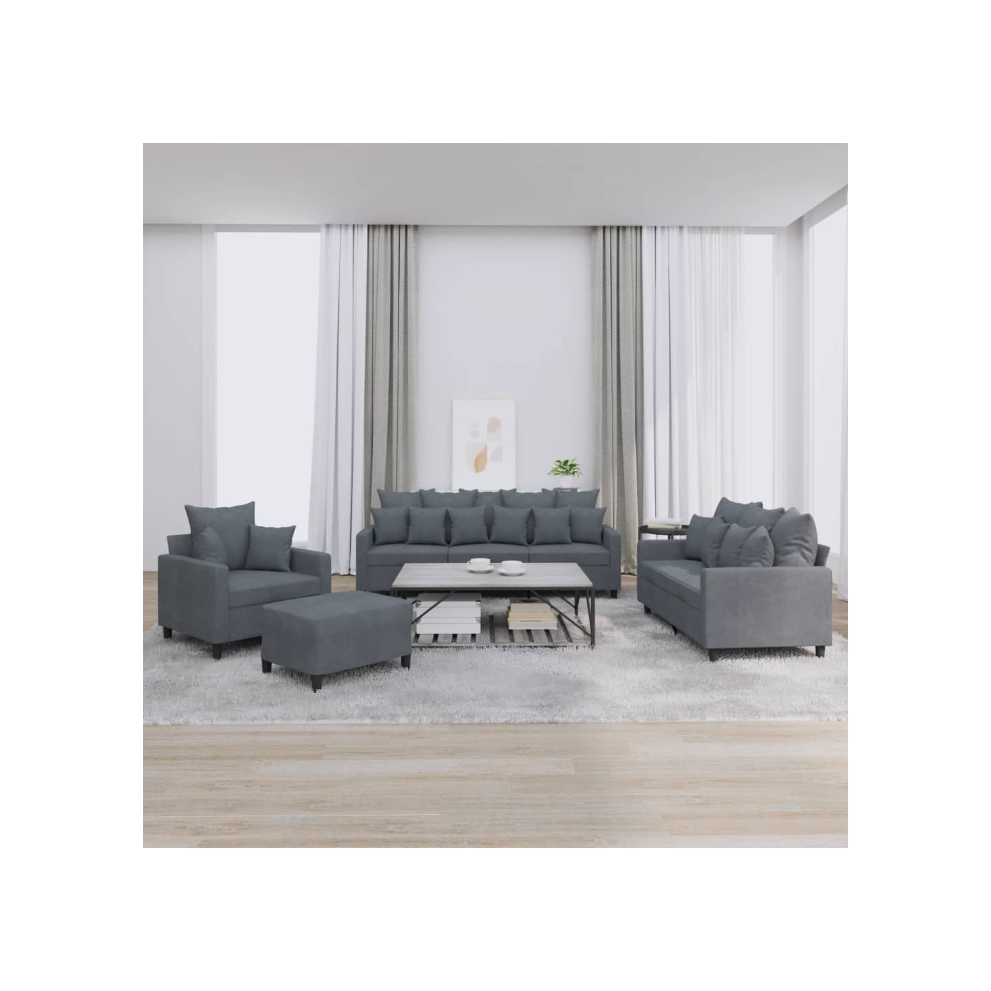 Ensemble de canapés 4 pcs avec coussins Gris foncé Velours