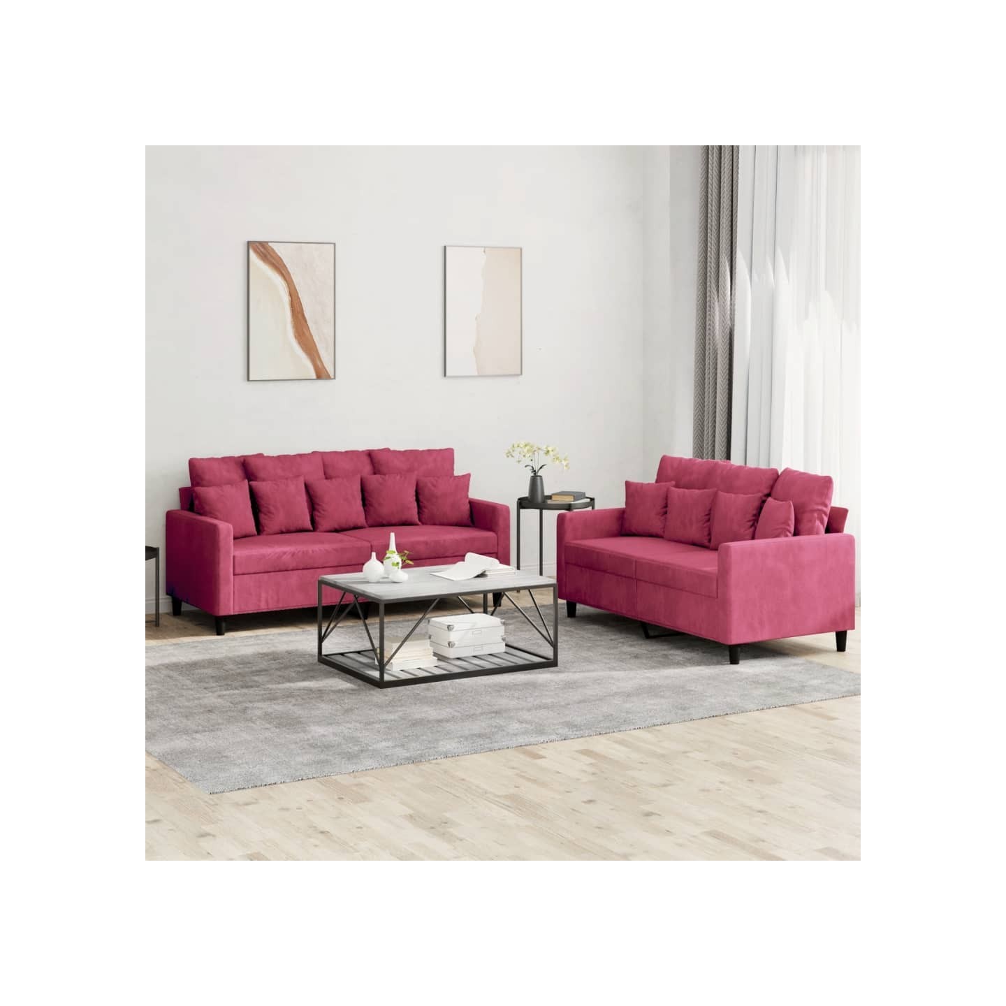 Ensemble de canapés 2 pcs avec coussins Rouge bordeaux Velours