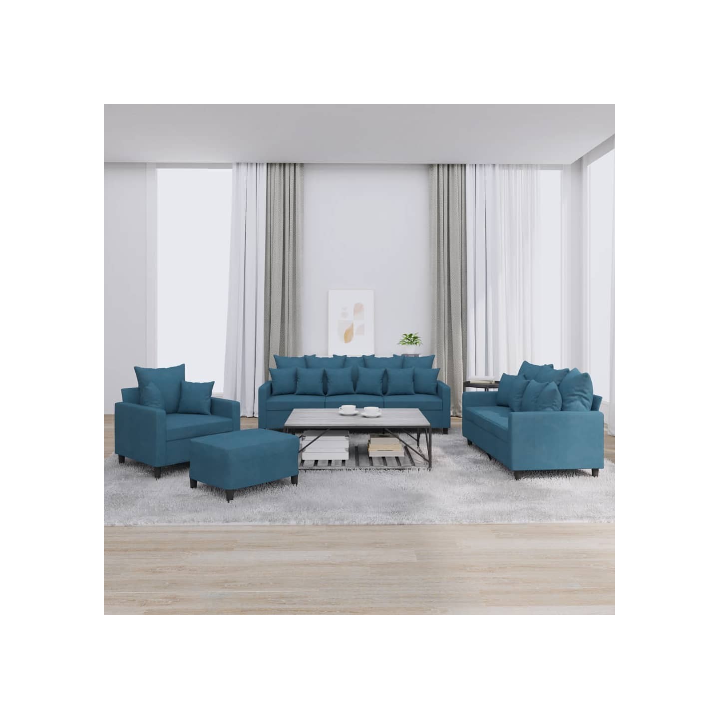 Ensemble de canapés 4 pcs avec coussins Bleu Velours