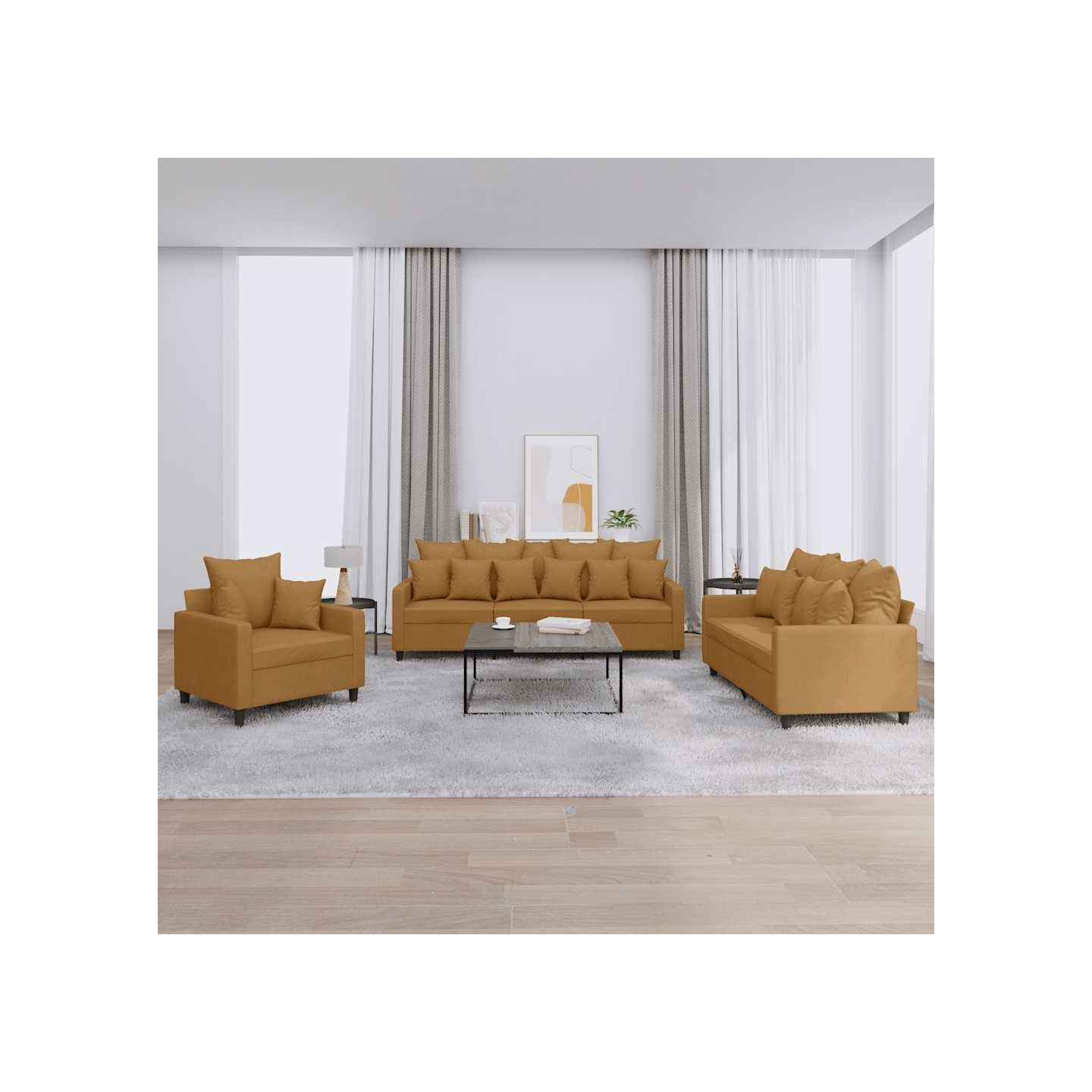 Ensemble de canapés 3 pcs avec coussins Marron Velours