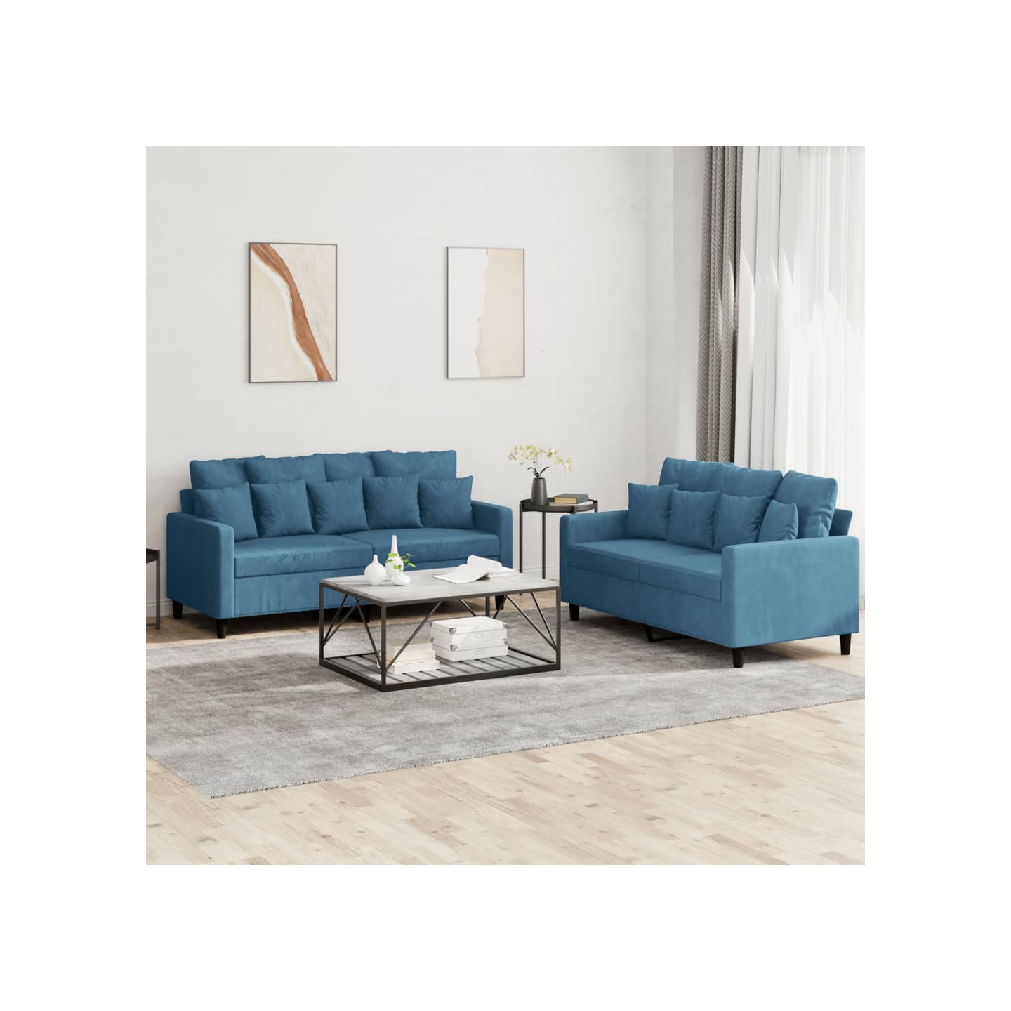 Ensemble de canapés 2 pcs avec coussins Bleu Velours