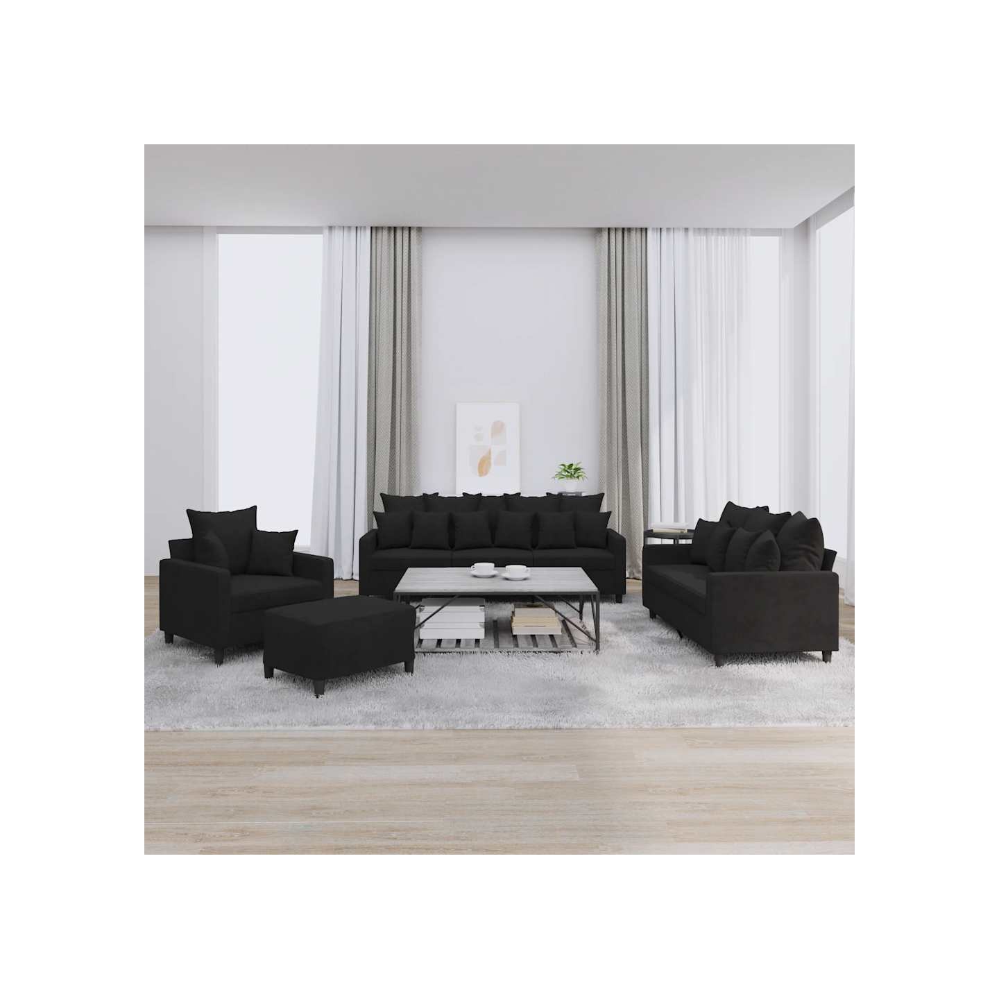 Ensemble de canapés 4 pcs avec coussins Noir Velours