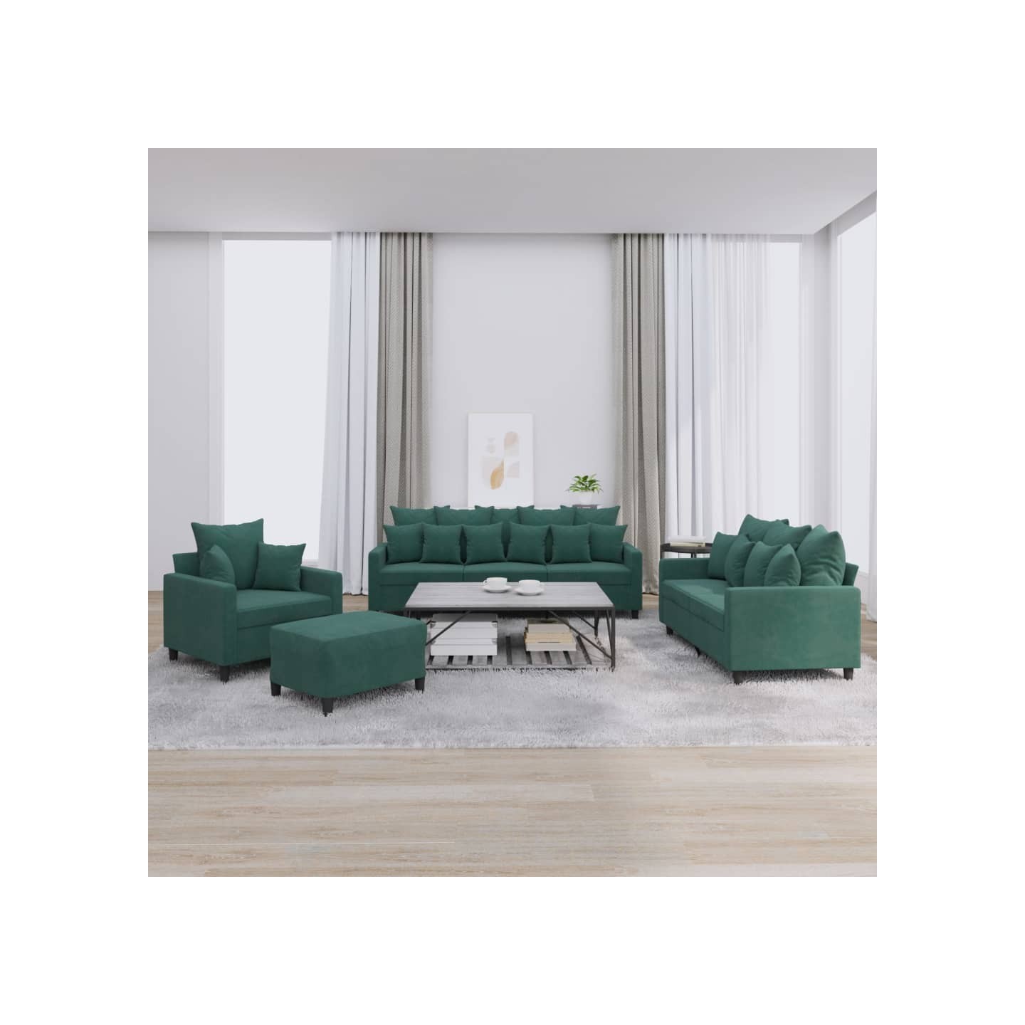 Ensemble de canapés 4 pcs avec coussins Vert foncé Velours