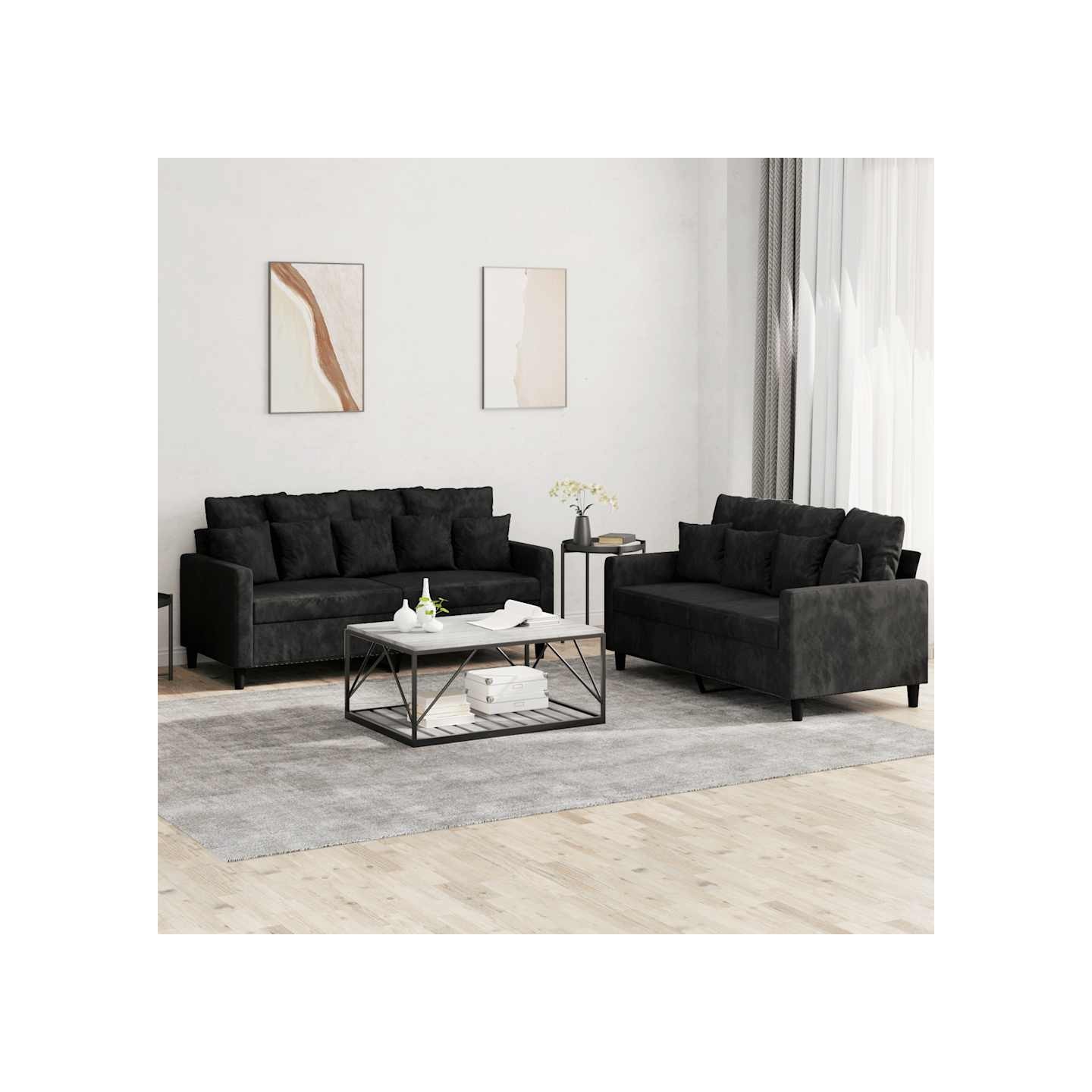 Ensemble de canapés 2 pcs avec coussins Noir Velours