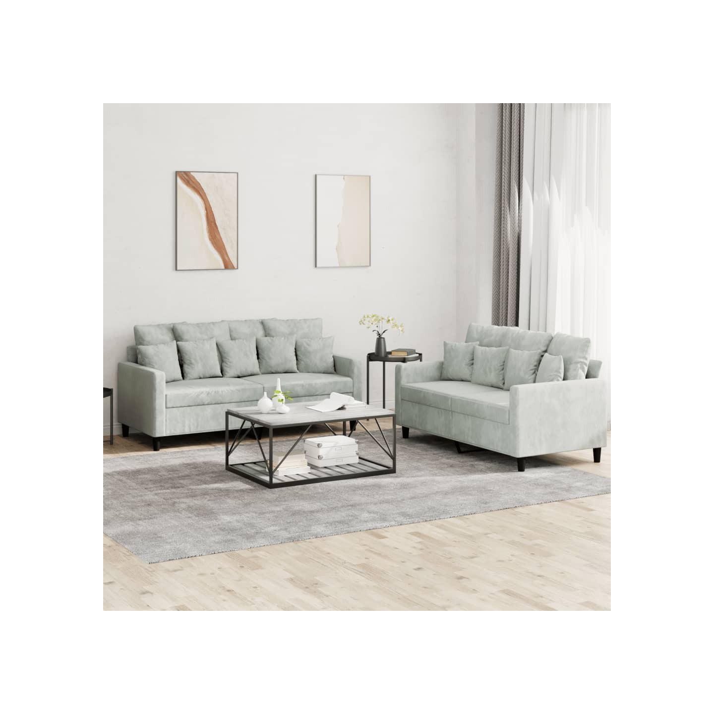 Ensemble de canapés 2 pcs avec coussins Gris clair Velours