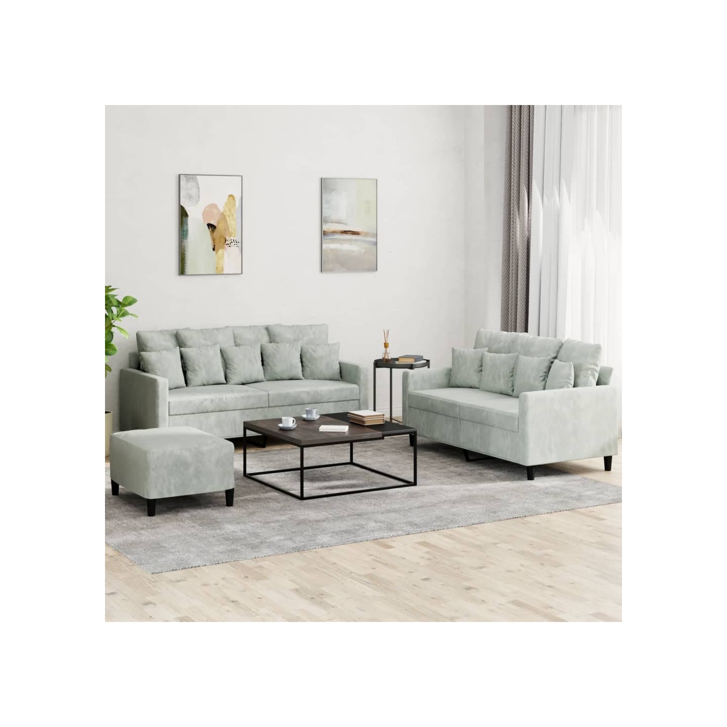 Ensemble de canapés 3 pcs avec coussins Gris clair Velours