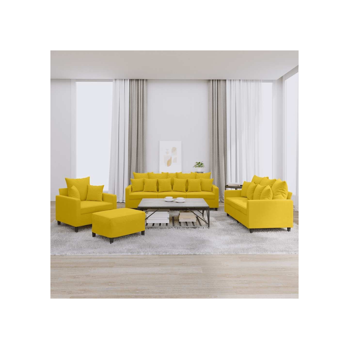 Ensemble de canapés 4 pcs avec coussins Jaune Velours