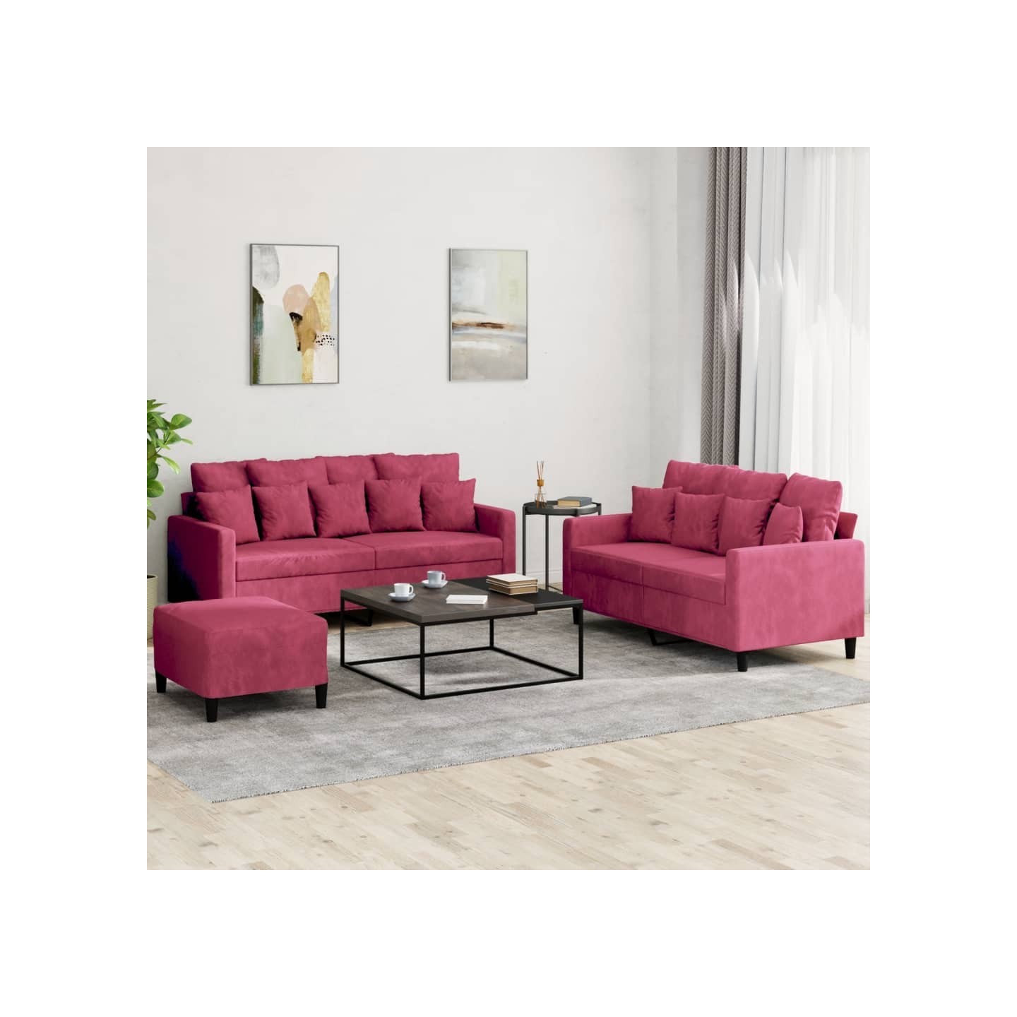 Ensemble de canapés 3 pcs avec coussins Rouge bordeaux Velours
