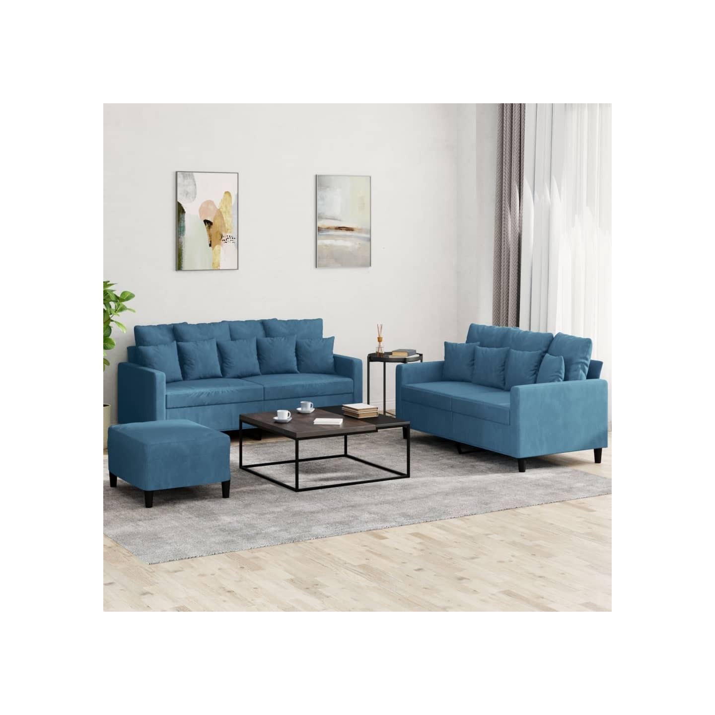 Ensemble de canapés 3 pcs avec coussins Bleu Velours