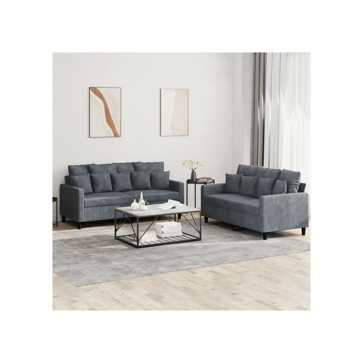 Ensemble de canapés 2 pcs avec coussins Gris foncé Velours