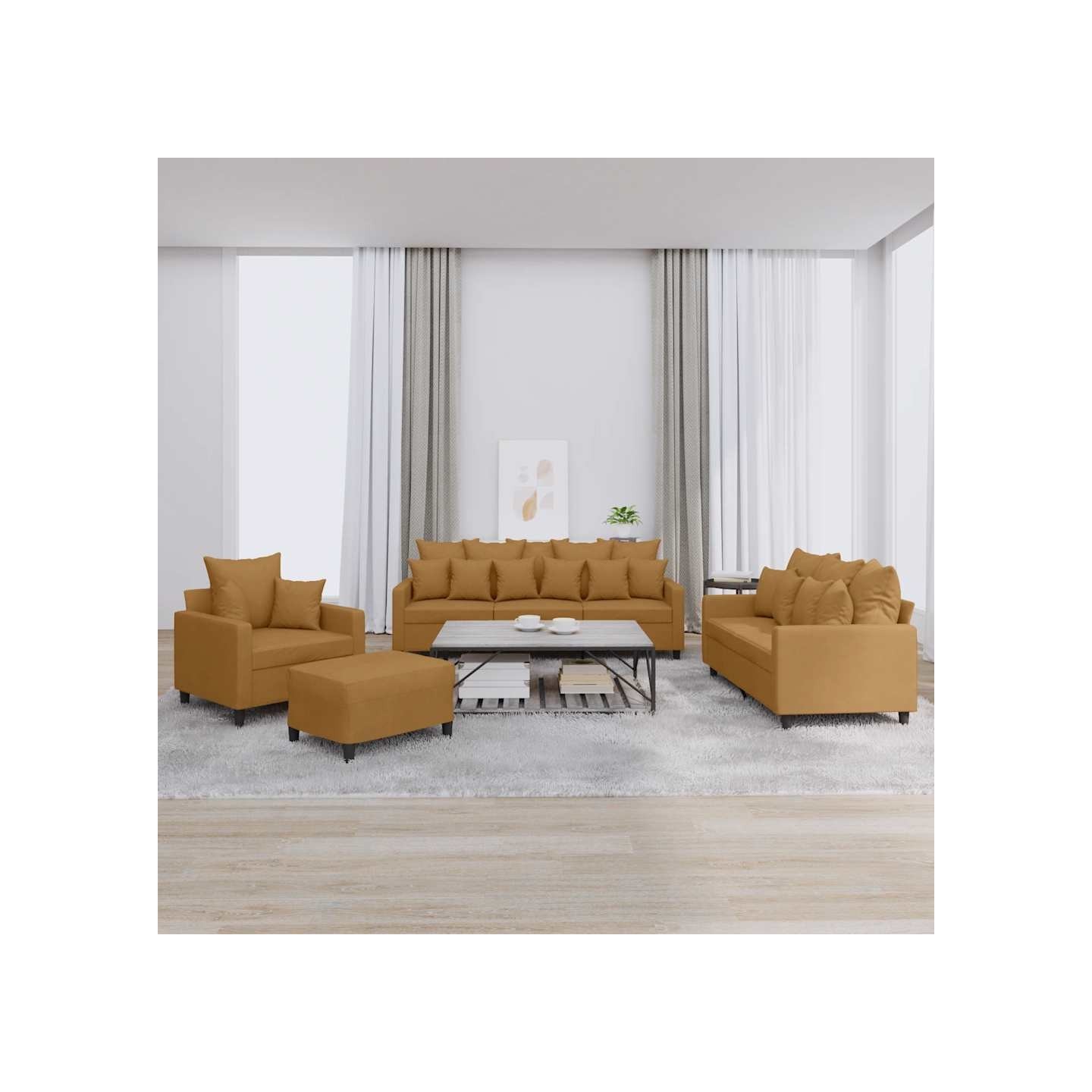 Ensemble de canapés 4 pcs avec coussins Marron Velours
