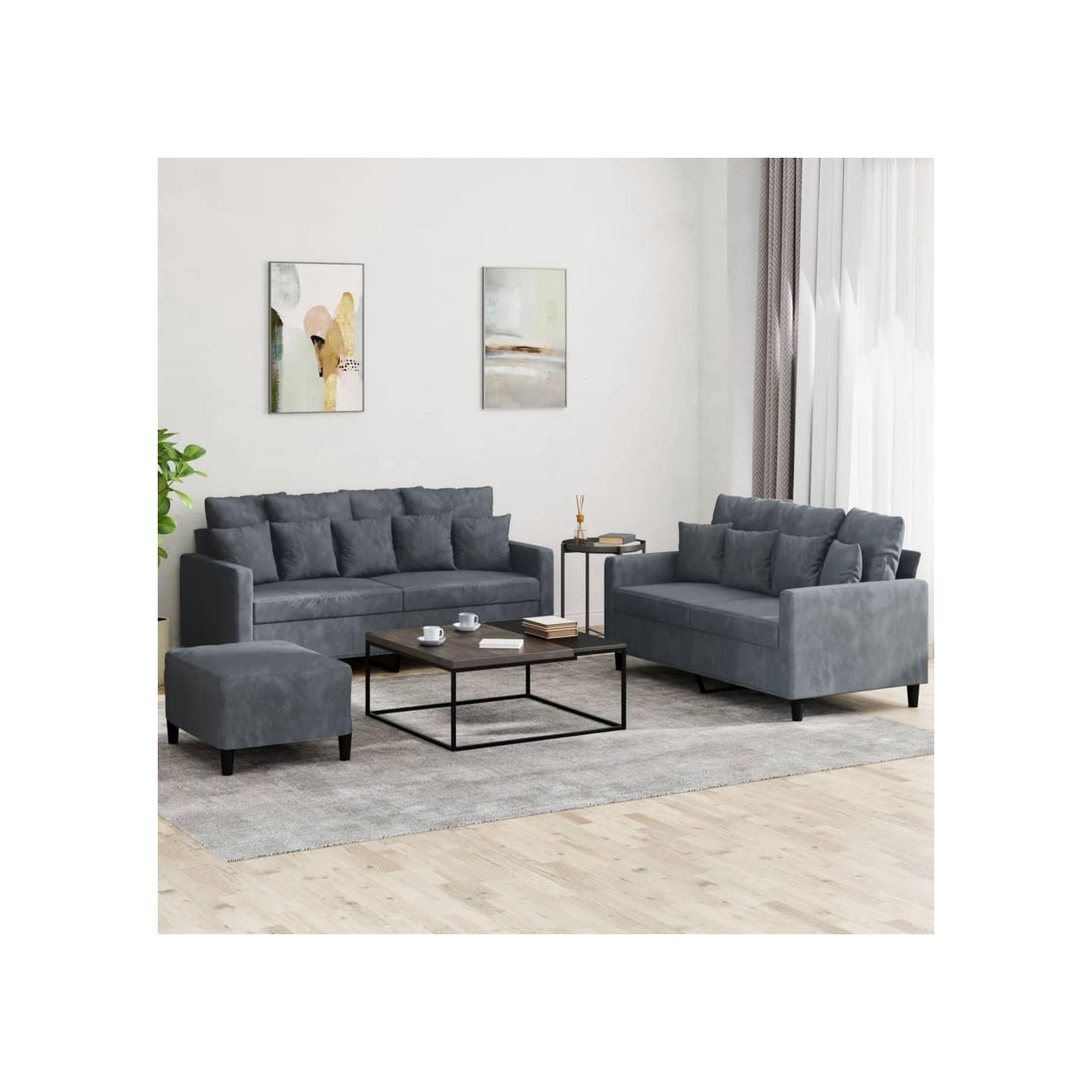 Ensemble de canapés 3 pcs avec coussins Gris foncé Velours
