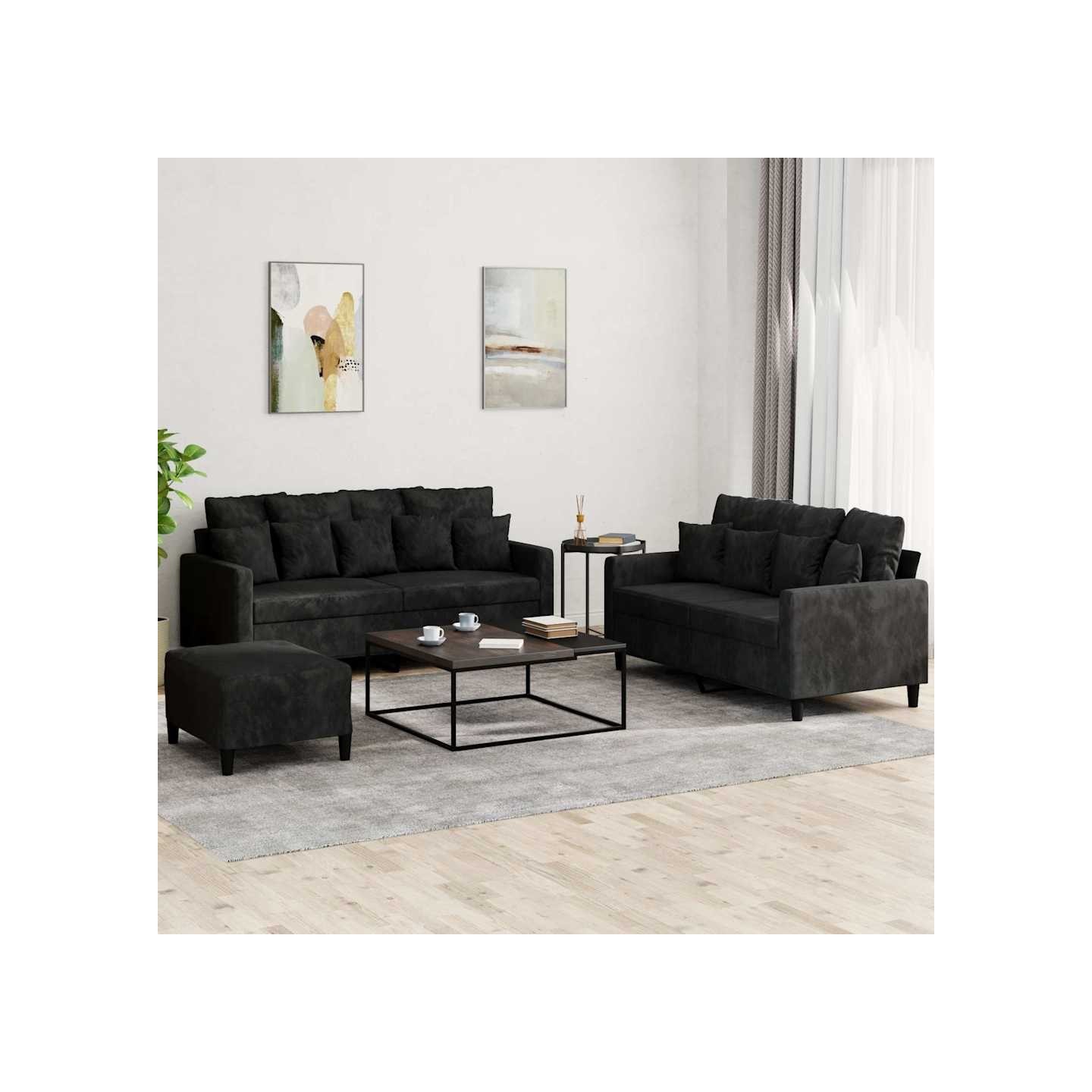 Ensemble de canapés 3 pcs avec coussins Noir Velours