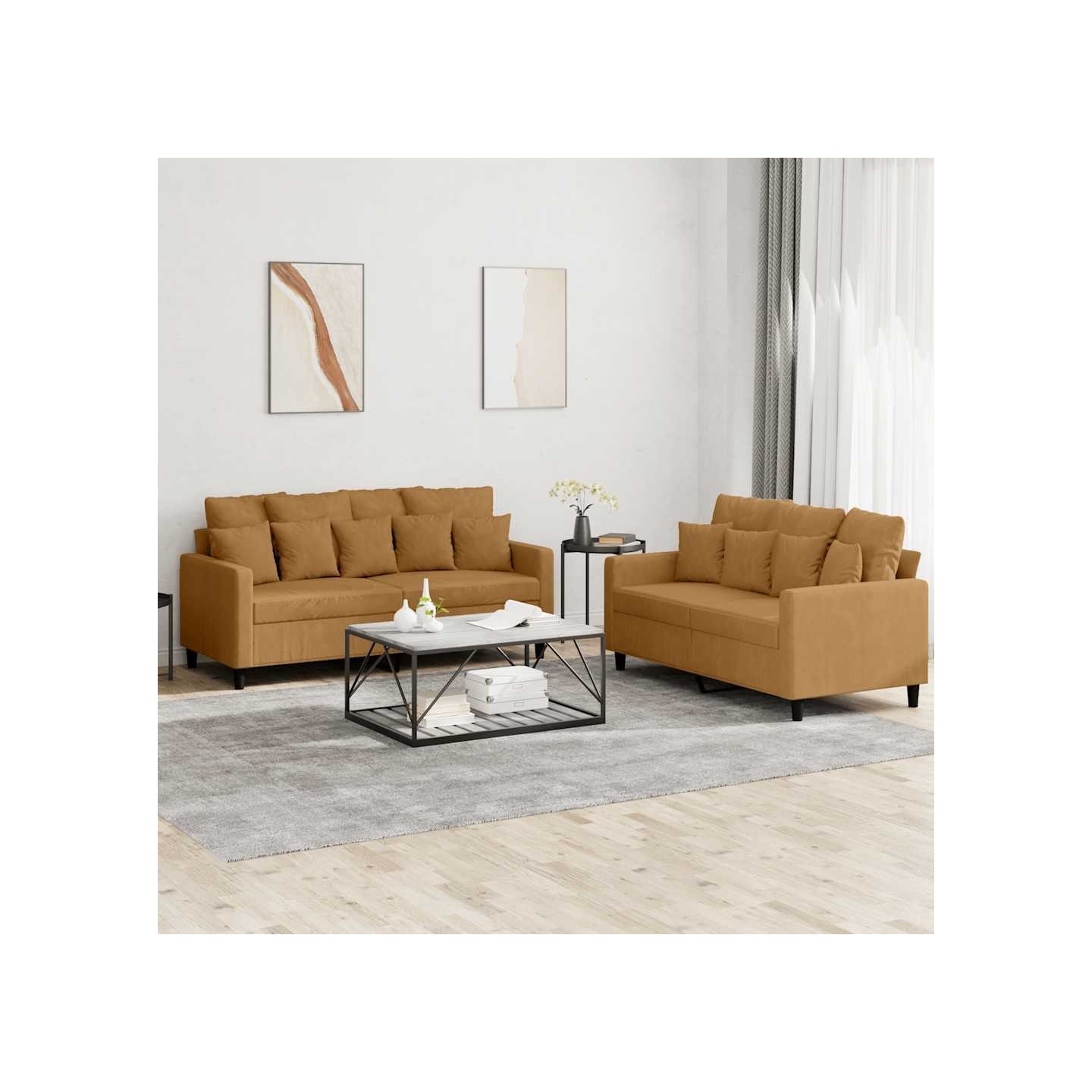 Ensemble de canapés 2 pcs avec coussins Marron Velours