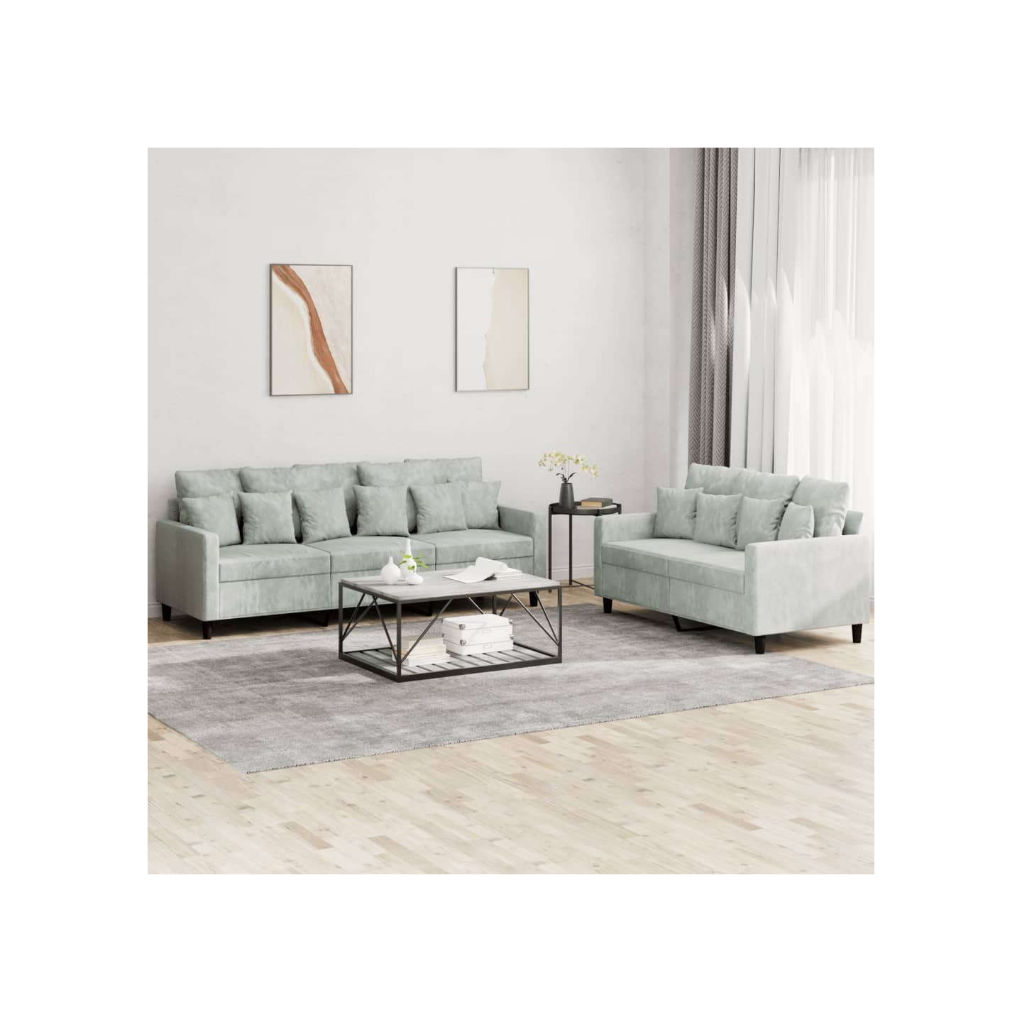 Ensemble de canapés 2 pcs avec coussins Gris clair Velours
