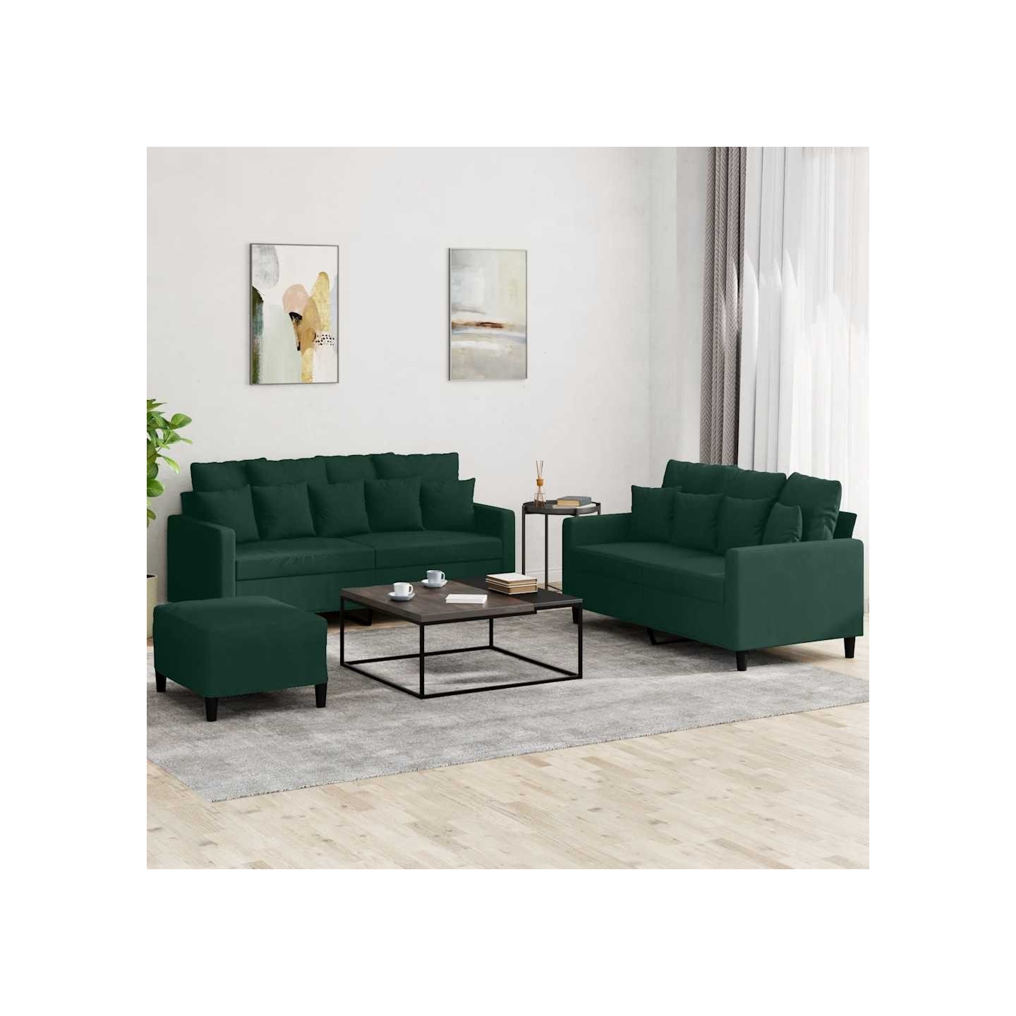 Ensemble de canapés 3 pcs avec coussins Vert foncé Velours