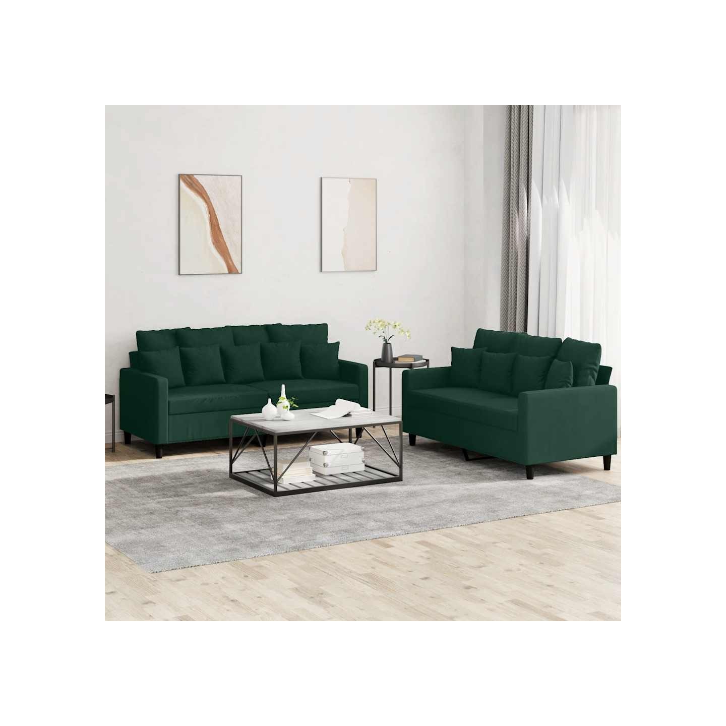 Ensemble de canapés 2 pcs avec coussins Vert foncé Velours