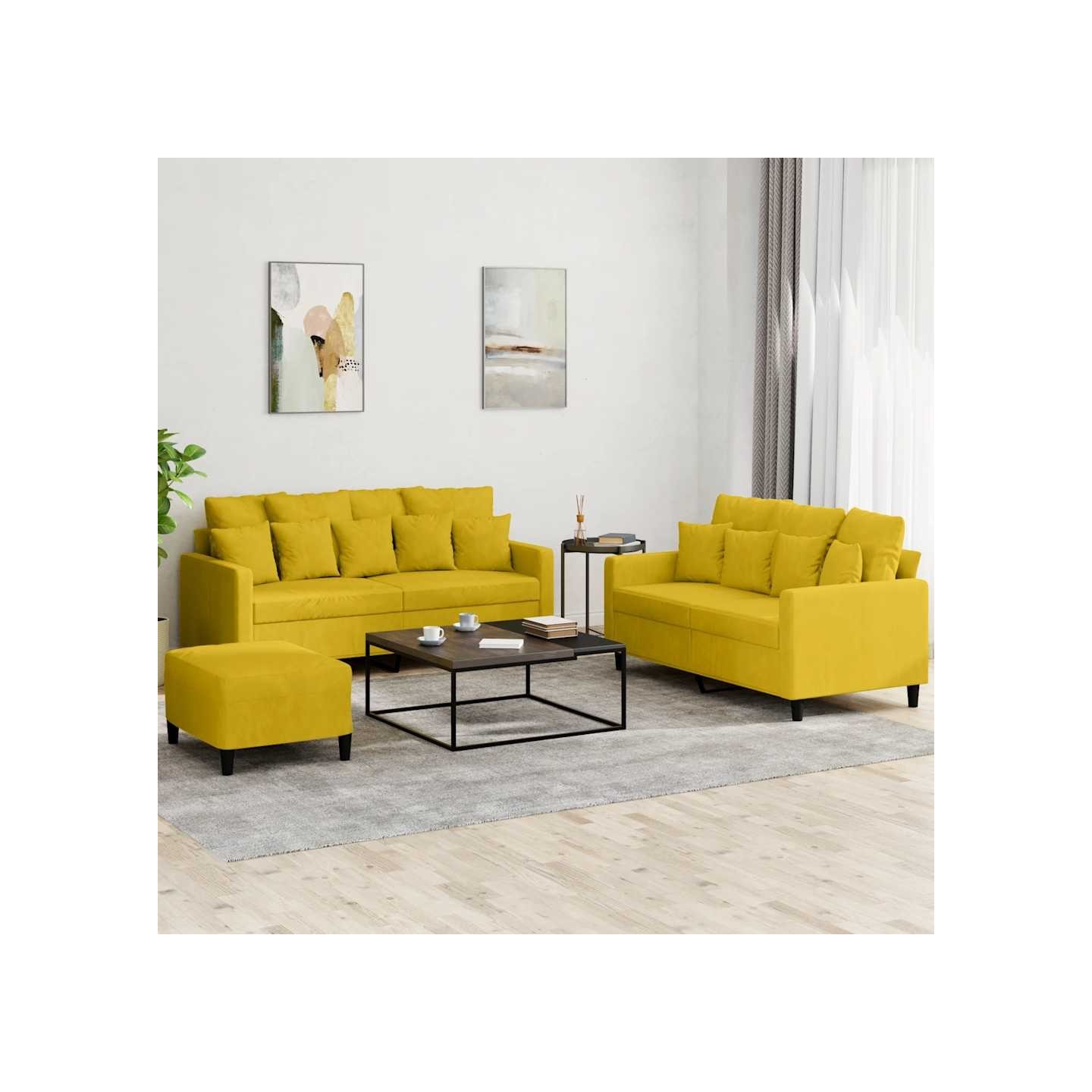 Ensemble de canapés 3 pcs avec coussins Jaune Velours