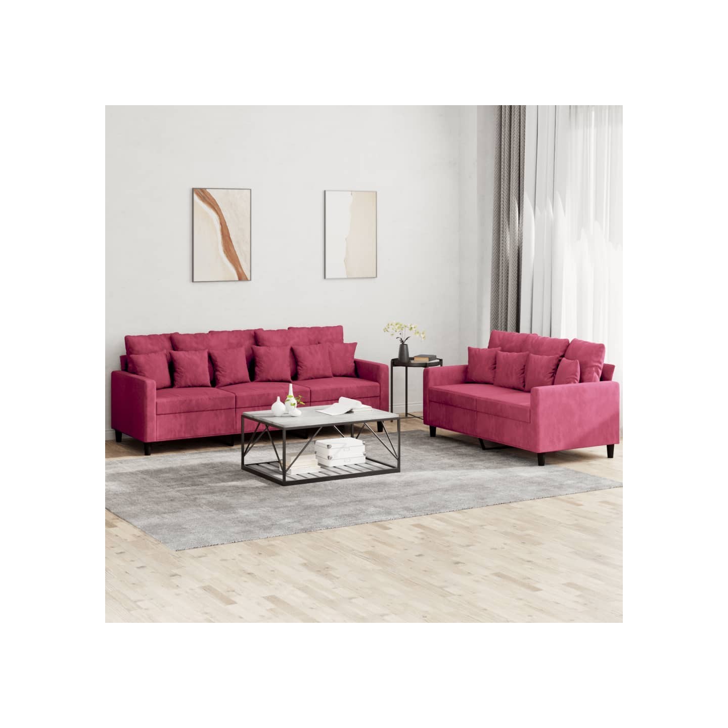 Ensemble de canapés 2 pcs avec coussins Rouge bordeaux Velours