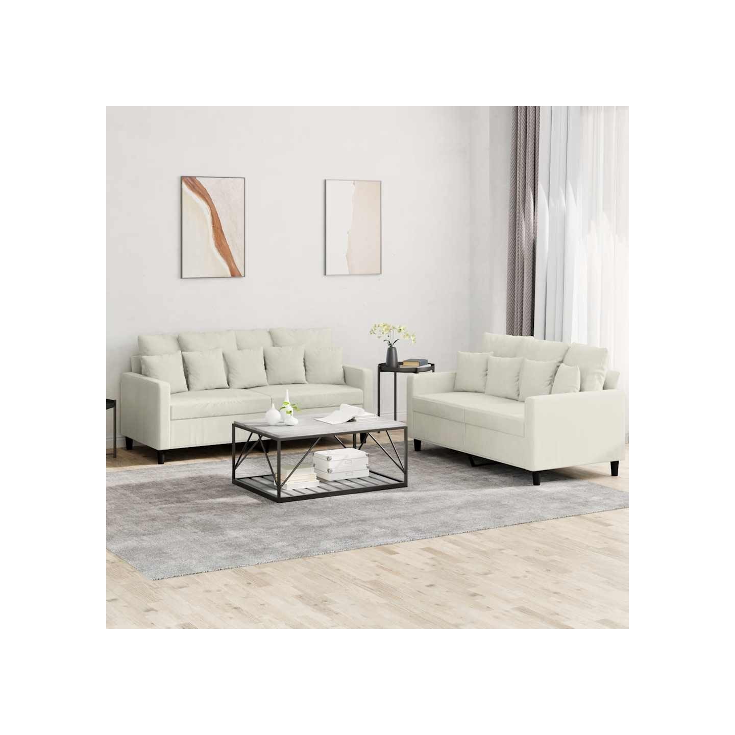 Ensemble de canapés 2 pcs avec coussins Crème Velours