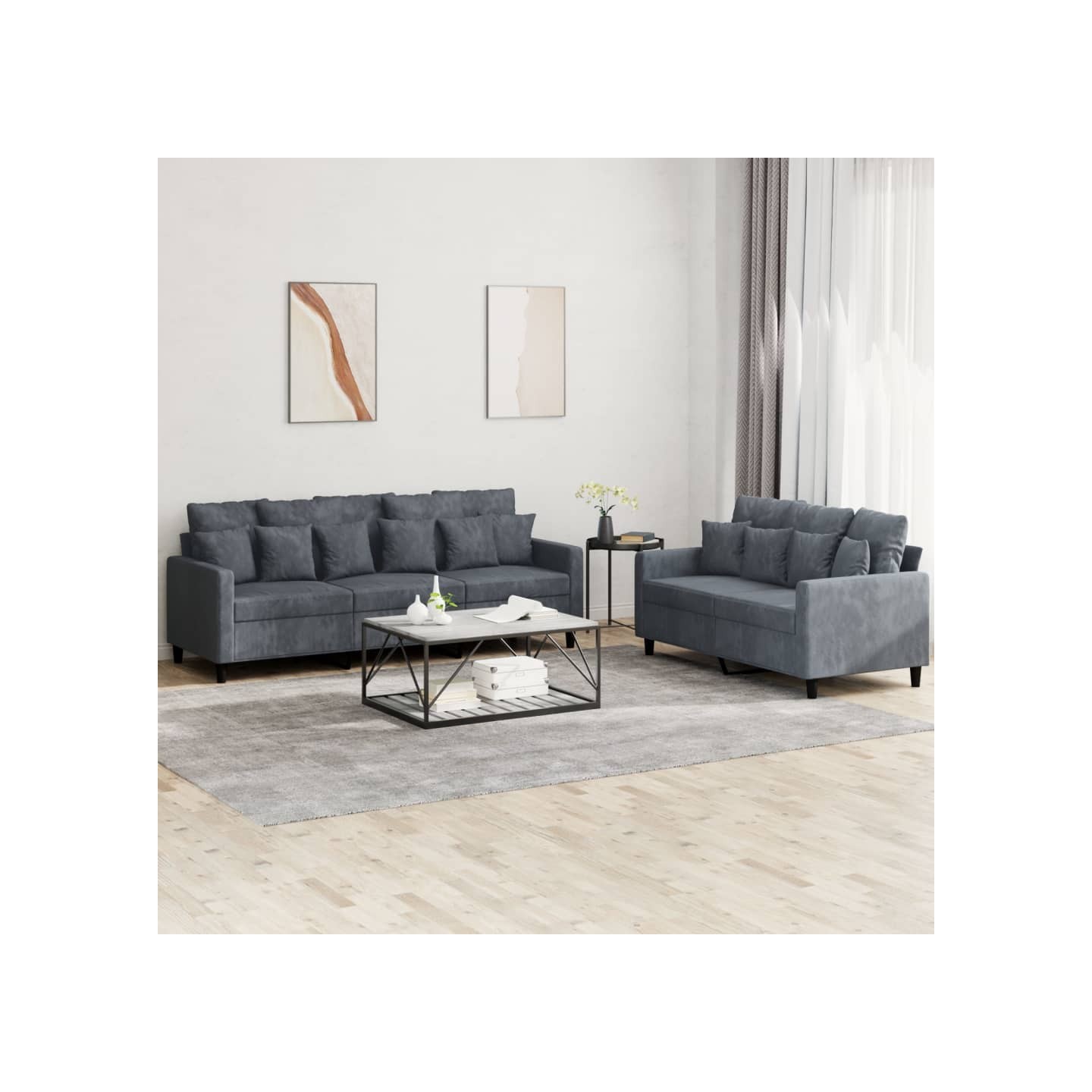 Ensemble de canapés 2 pcs avec coussins Gris foncé Velours