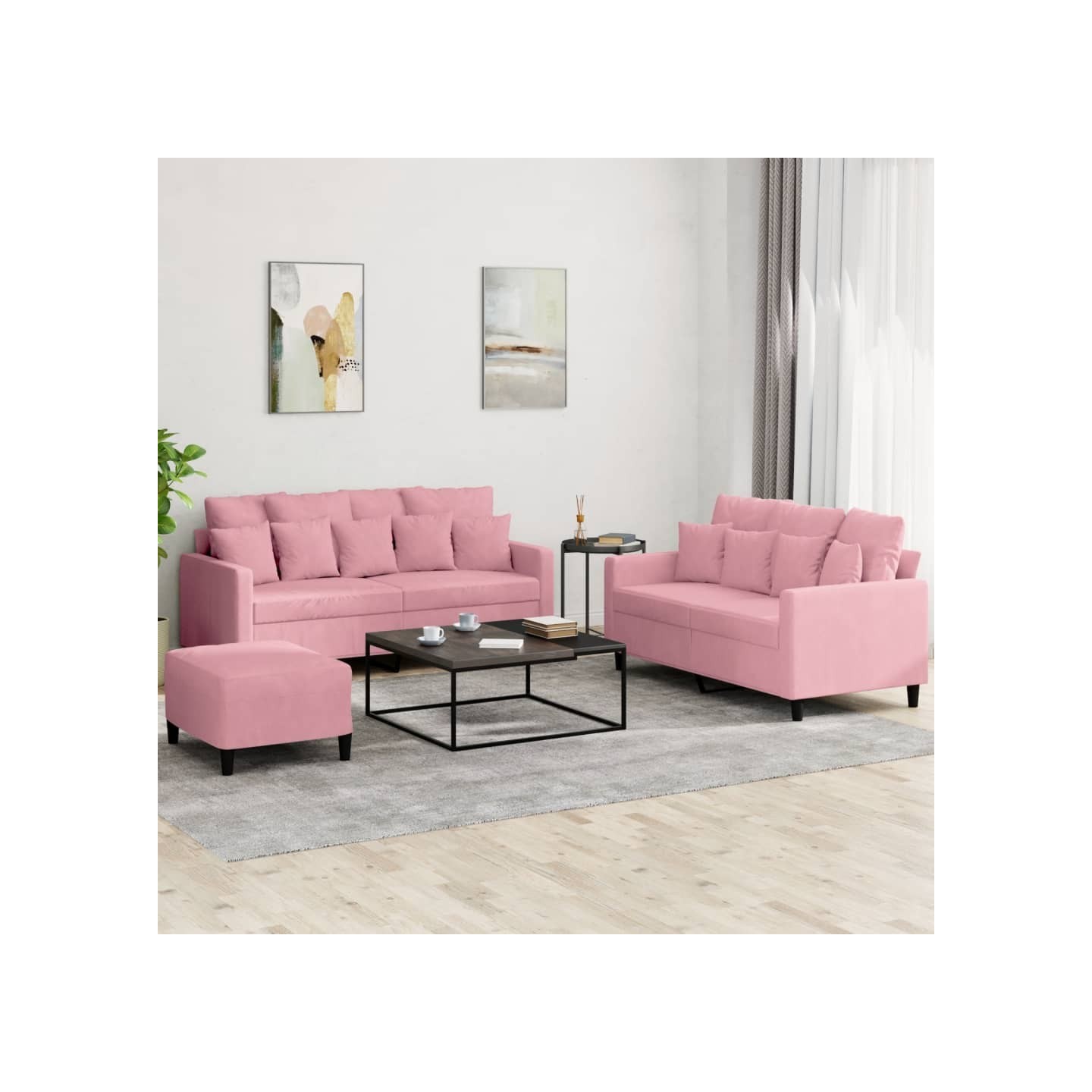 Ensemble de canapés 3 pcs avec coussins Rose Velours