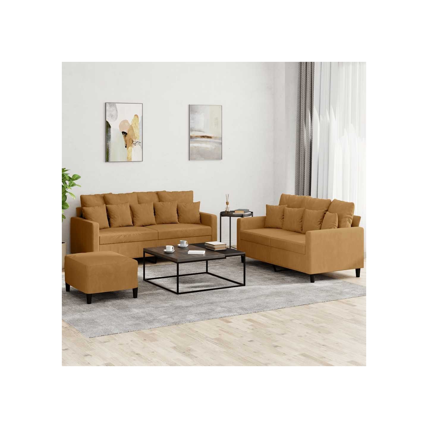 Ensemble de canapés 3 pcs avec coussins Marron Velours