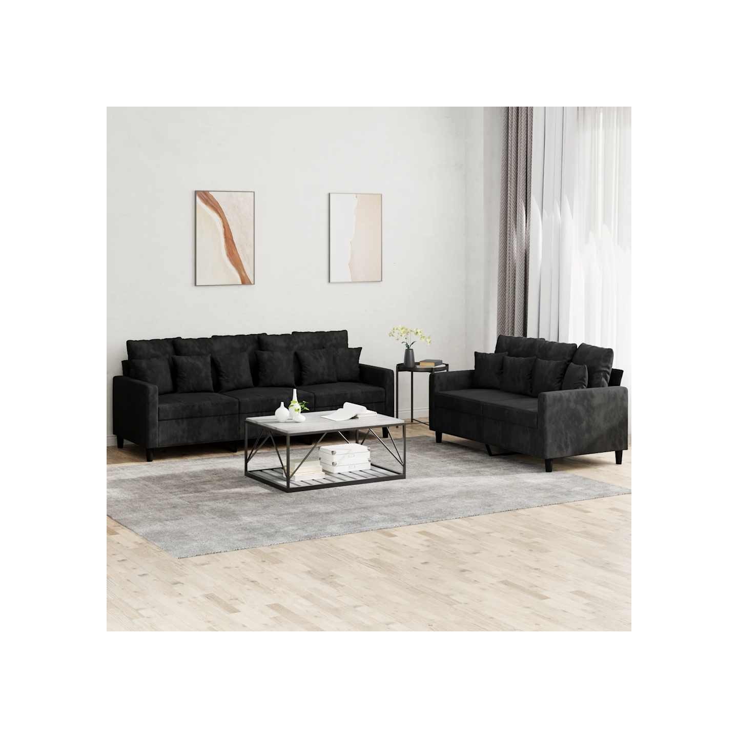 Ensemble de canapés 2 pcs avec coussins Noir Velours