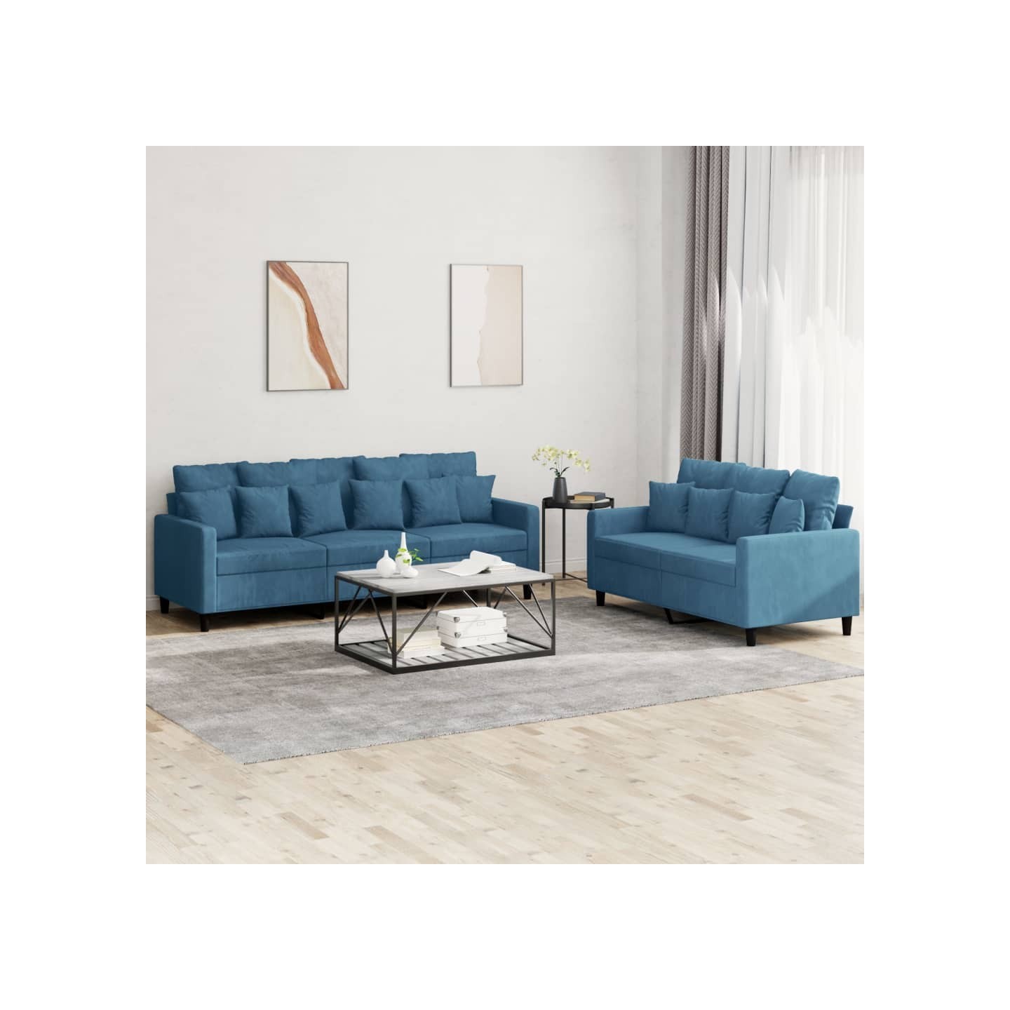 Ensemble de canapés 2 pcs avec coussins Bleu Velours