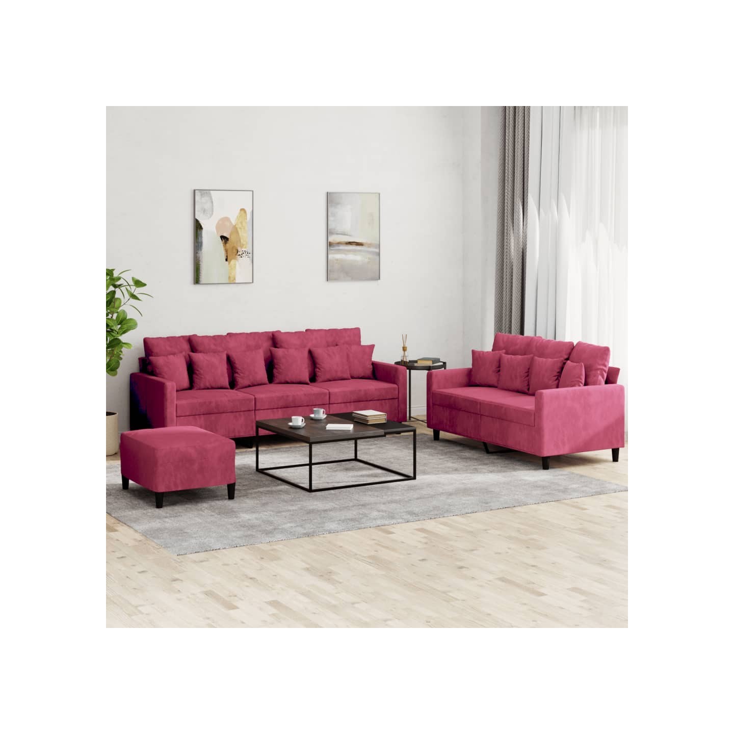 Ensemble de canapés 3 pcs avec coussins Rouge bordeaux Velours